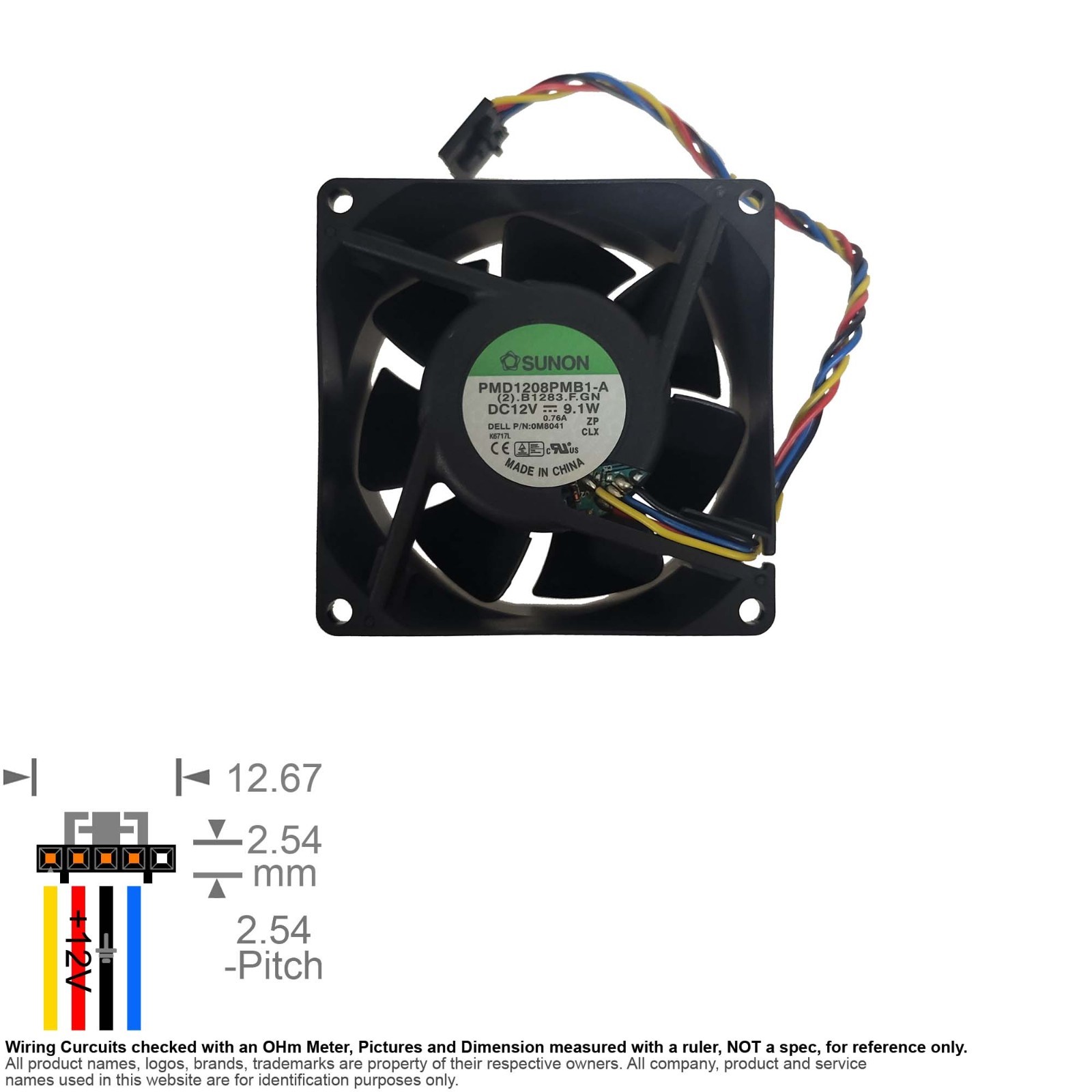 Fan Axial Muffin Cooling DC 12V  80mm 80x80x38 Sunon PMD1208PMB1-A 0M8041 0.76A