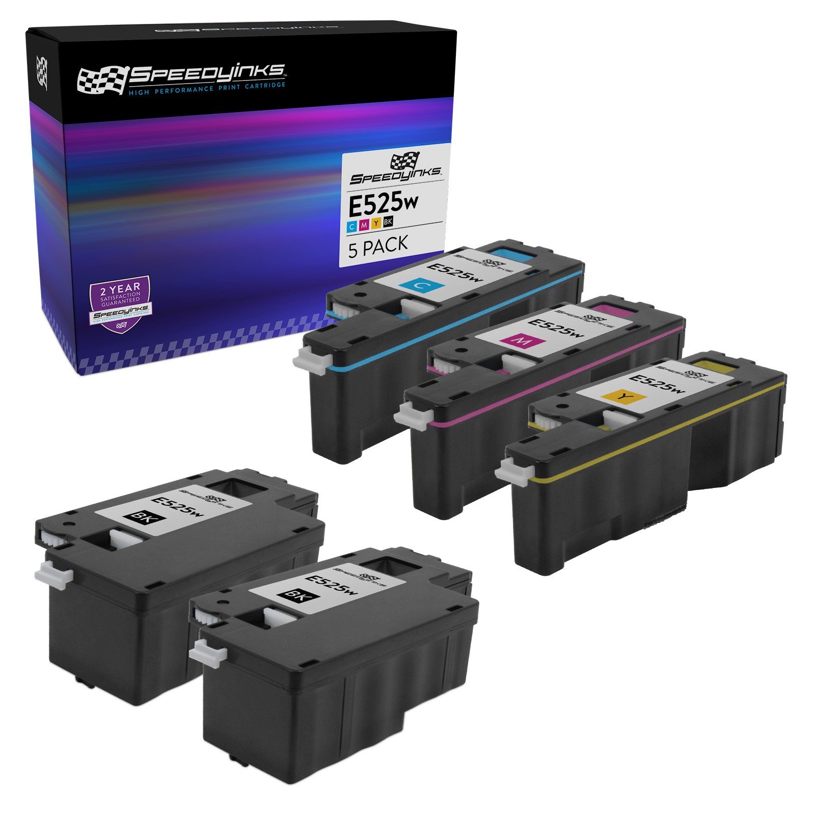For Dell E525 E525W 5pk Toner Set 2x 593BBJX, 1x 593BBJV, 1x 593BBJW 1x 593BBJU