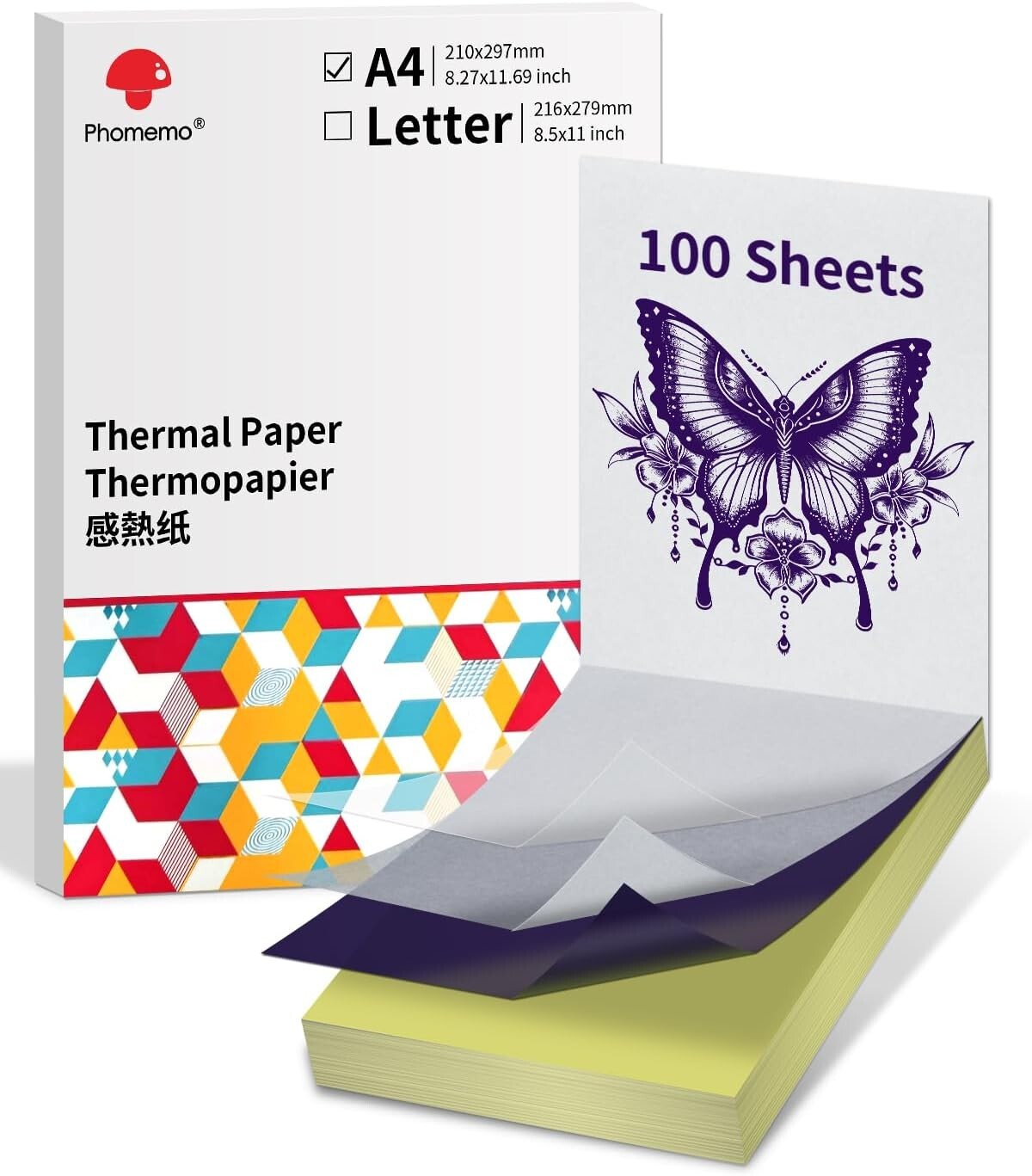 100PC Tattoo Transfer Paper Stencil Thermal Tracing Tatoo Paper for Phomemo M08F