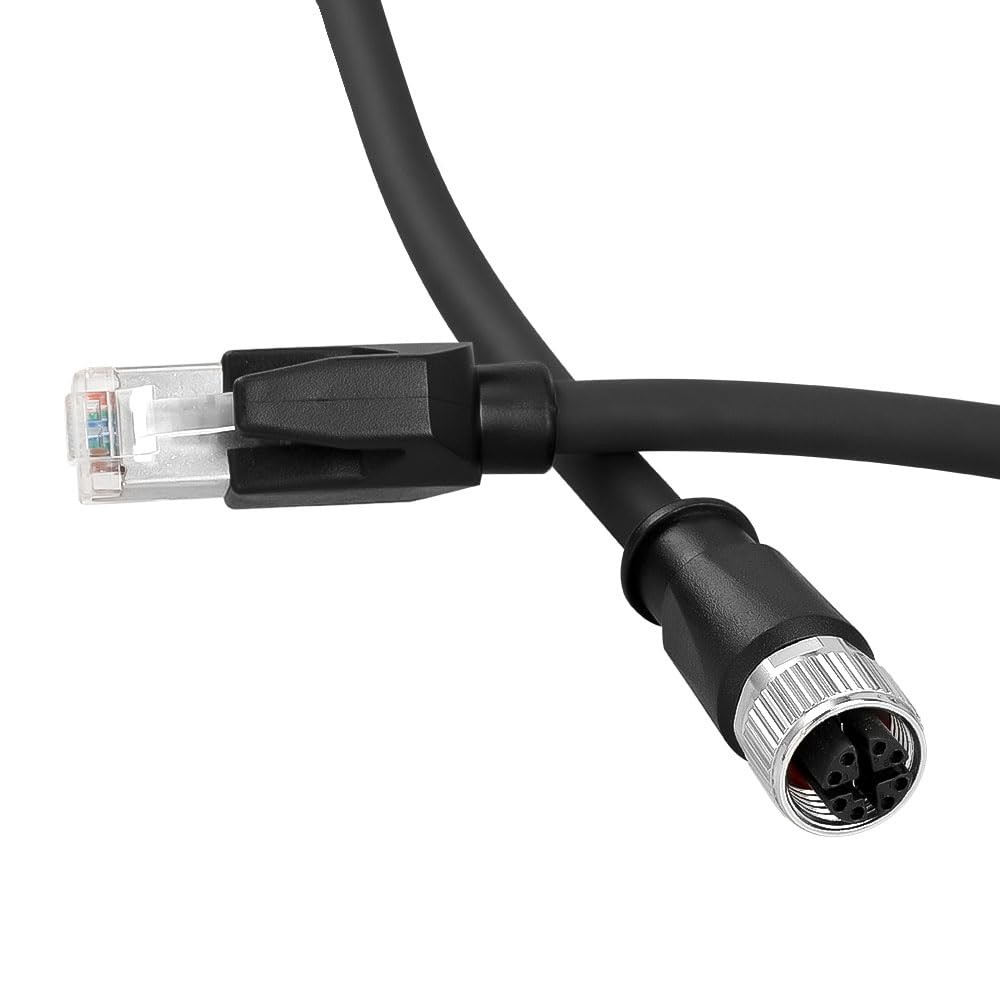 M12 X-Code 8 Pin Female to RJ45 Ethernet Cable Cat6A Shielded 10-Gbps Drag Chain