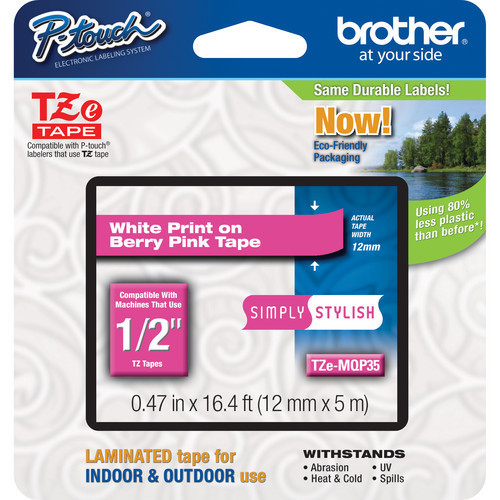 Brother TZeMQP35 12mm white on berry pink TZe tape PTD200 PT200 PT1090BK PT1280