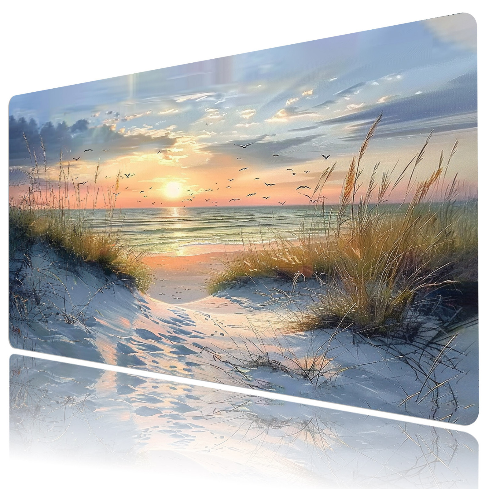 Ocean Beach Mouse Pad Sunset Landscape Desk Mat for Keyboard and Mouse Desk Pad