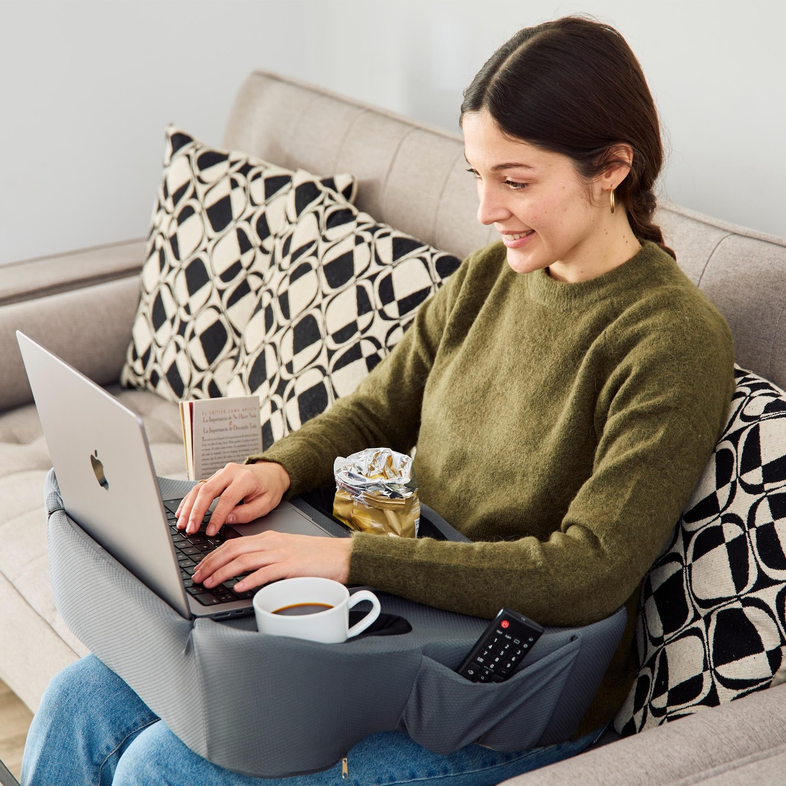 TabCouchCaddy Oversized Lap Desk Pillow 27in Foam Couch Desk Cup Holder