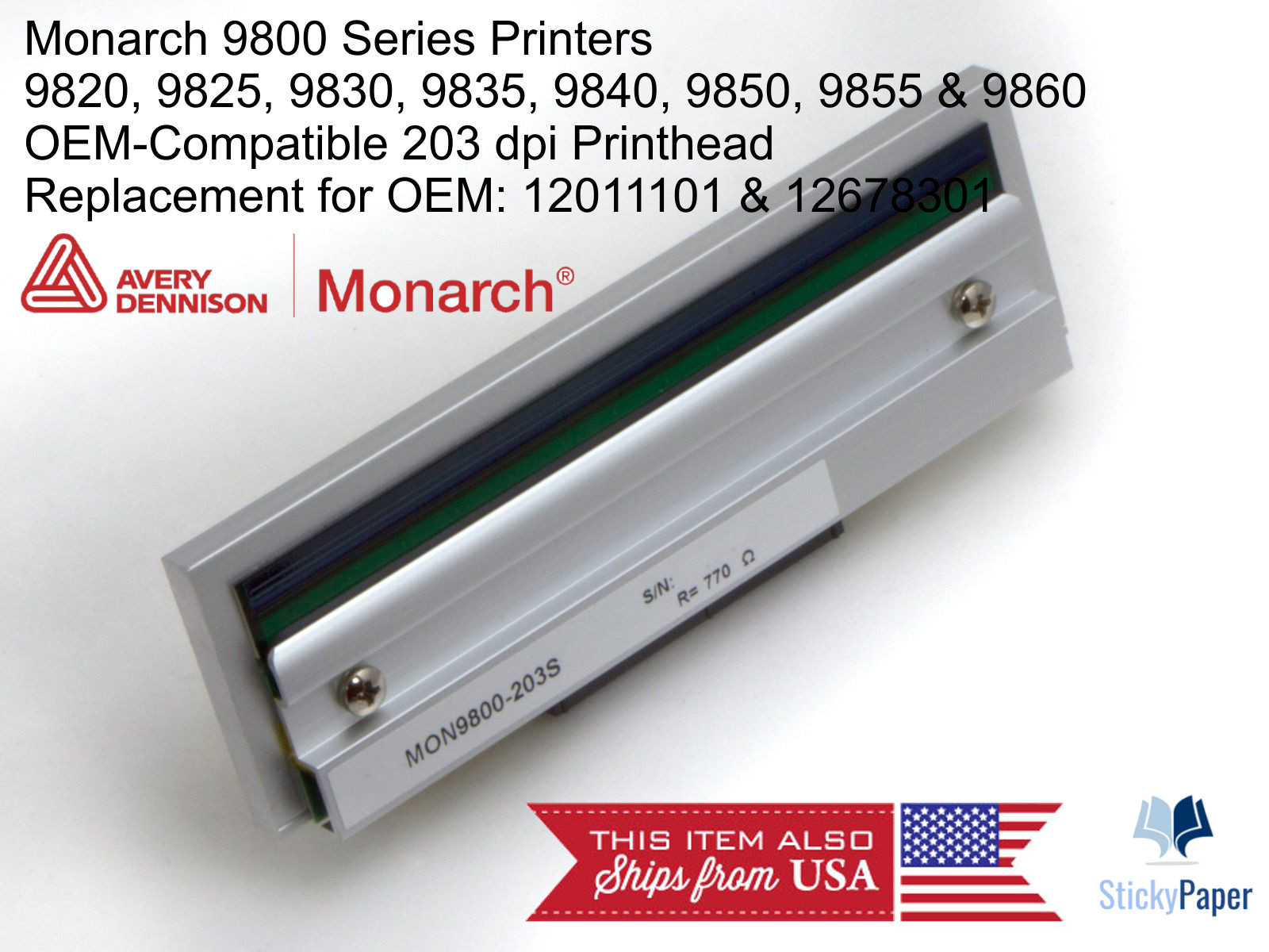 Monarch 9800 Series (12011101 & 12678301) 203 dpi Compatible Printhead