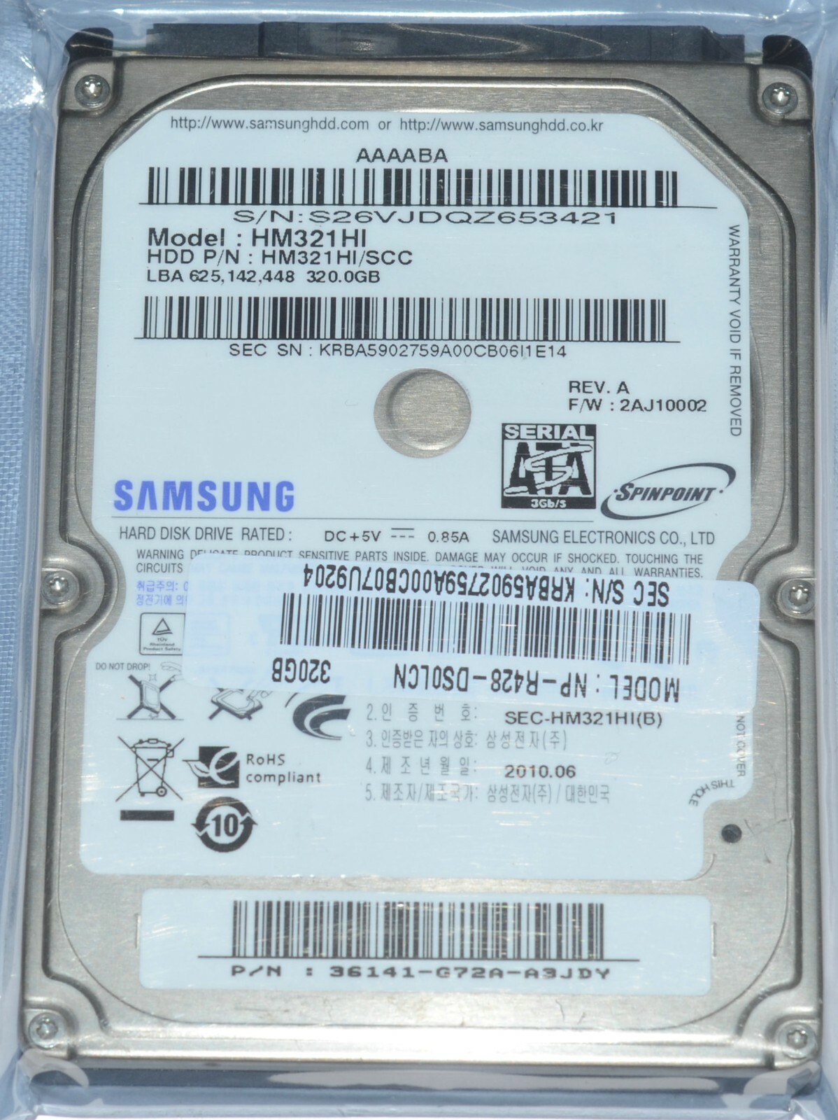 320GB Samsung Spinpoint HM321HI HM321HI/SON 2.5" SATA Hard Drive