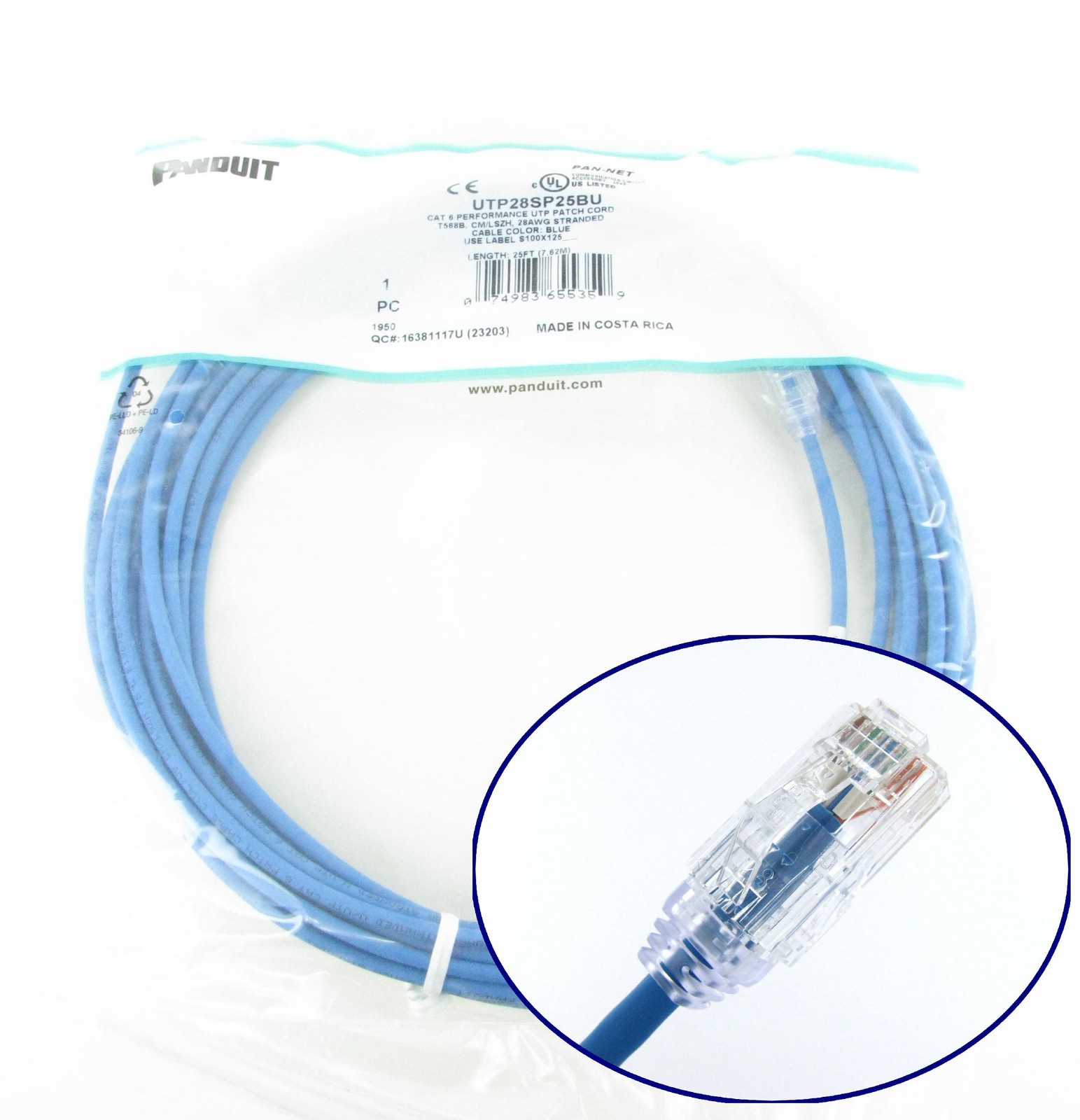 Panduit UTP28SP25BU TX6 Plus Cat6 UTP Slim Patch Cable 25ft Blue 28AWG ~STSI