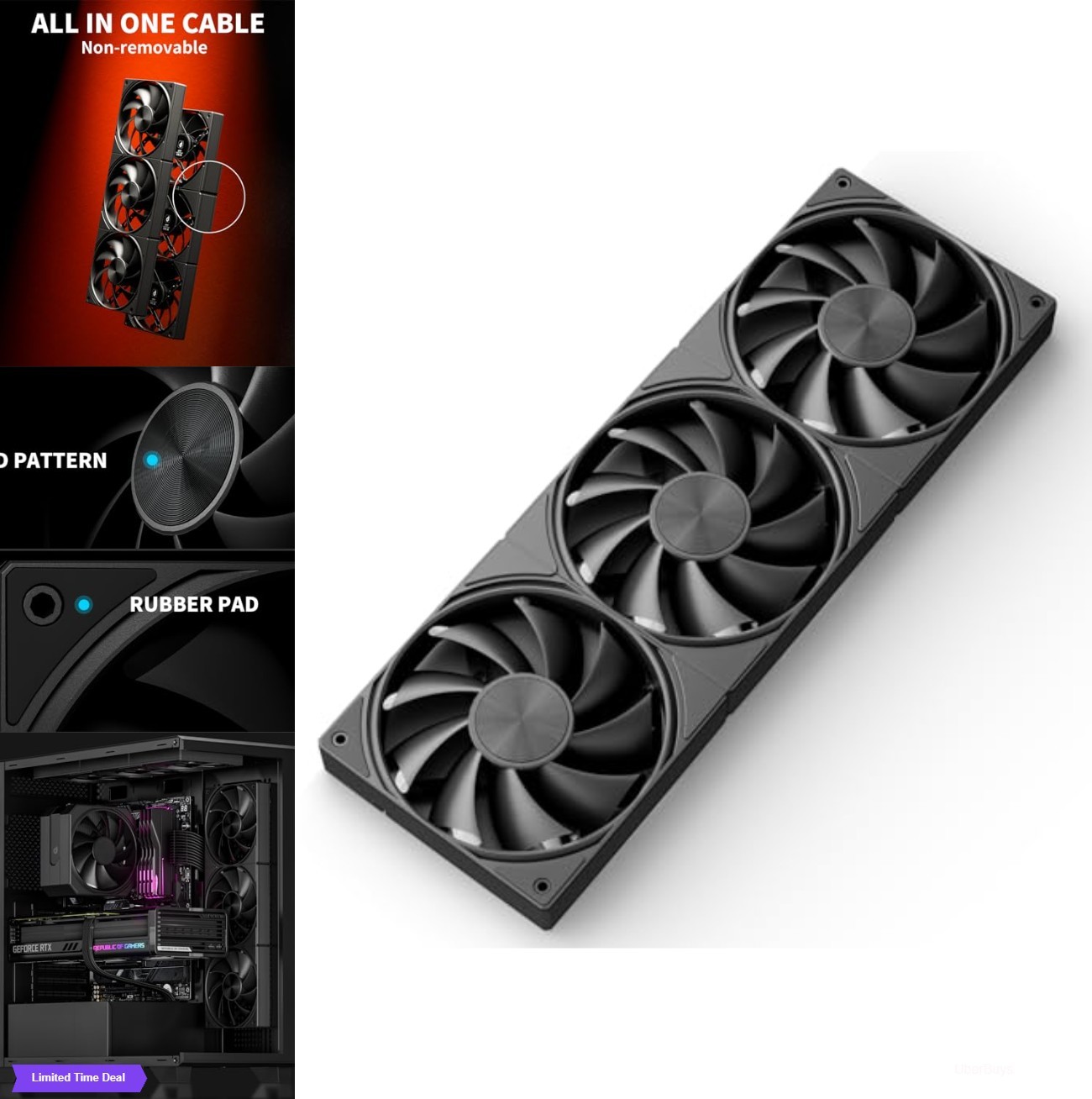 360mm All-in-One Case Fan PWM 4-Pin 120mm Triple Pack 64.61 CFM Low Noise Daisy