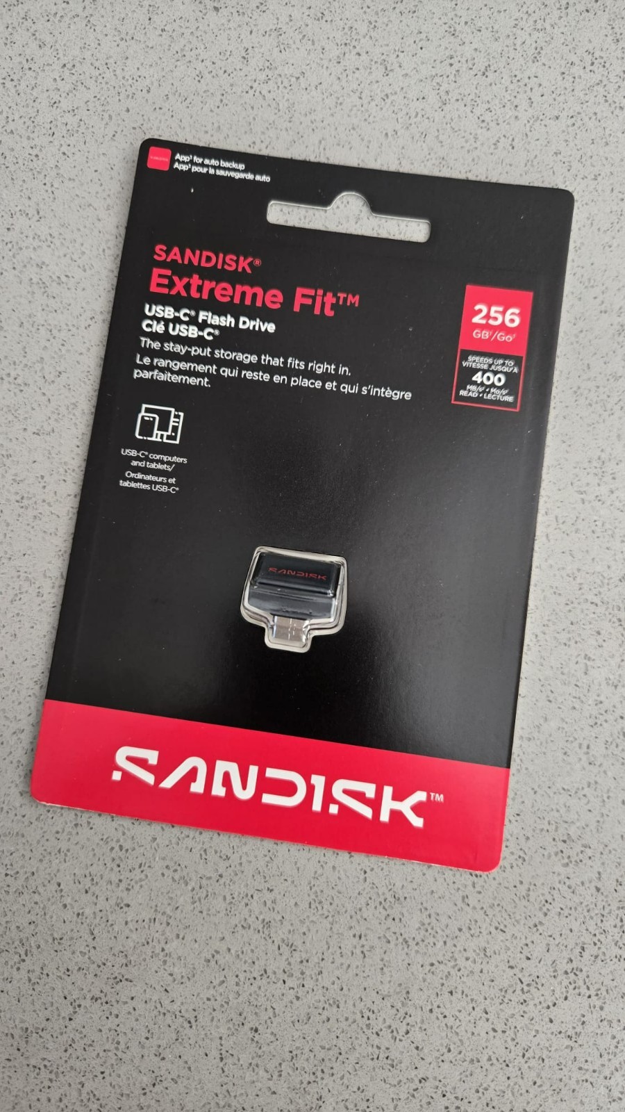 SANDISK 256GB Extreme Fit USB-C Flash Drive - Up to 400MB/s Read speeds, USB 3.2