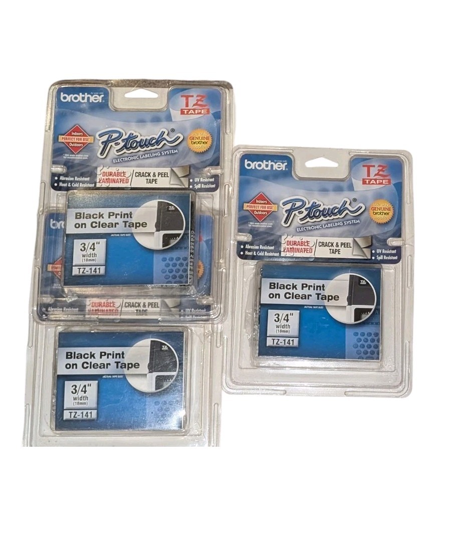 Brother TZ-141  3/4" 18mm Black Print On Clear P-touch Tape Labels Lot Of 3