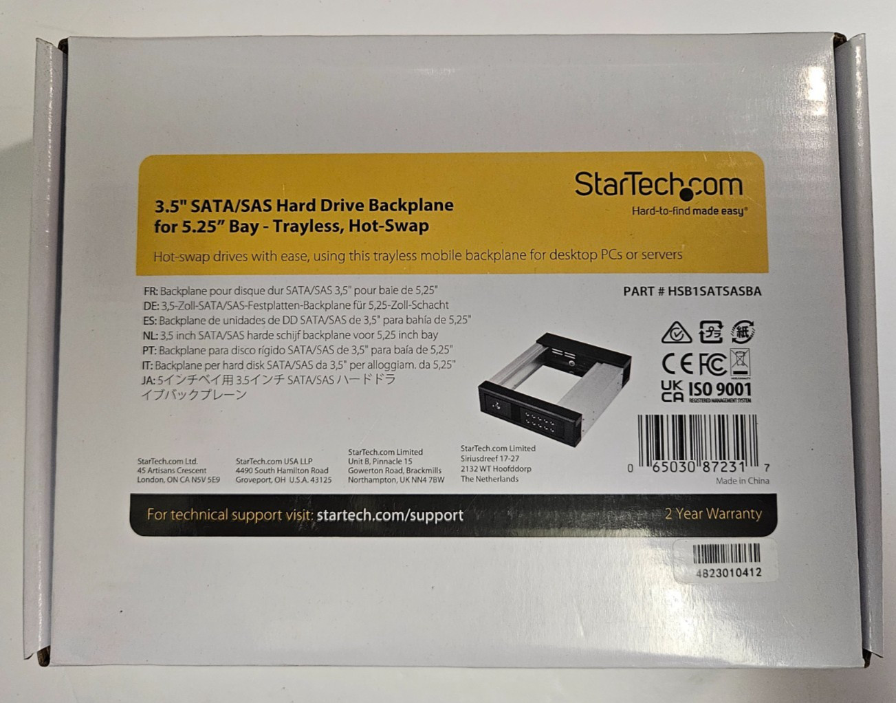 StarTech.com 5.25" to 3.5" Trayless Hard Drive Hot Swap-Bay HSB1SATSASBA
