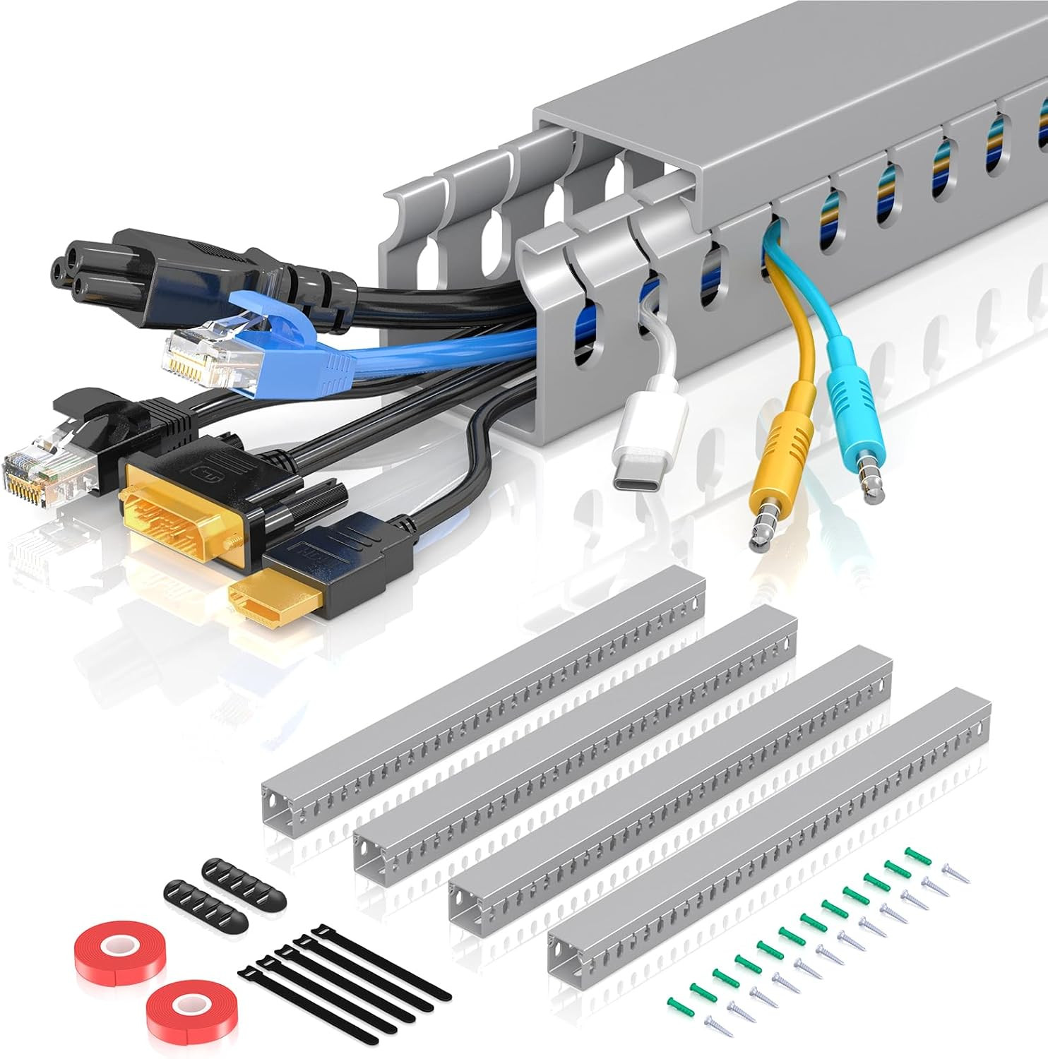 Open Slot Wire Duct Kit, 62.8"(4 X 15.7) Server Rack Cable Management, Cable Man