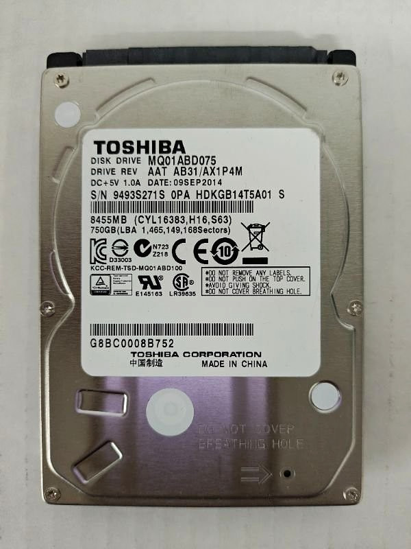 Toshiba MQ01ABD075 750GB 5400RPM 2.5" SATA Laptop HDD (D2/B4)
