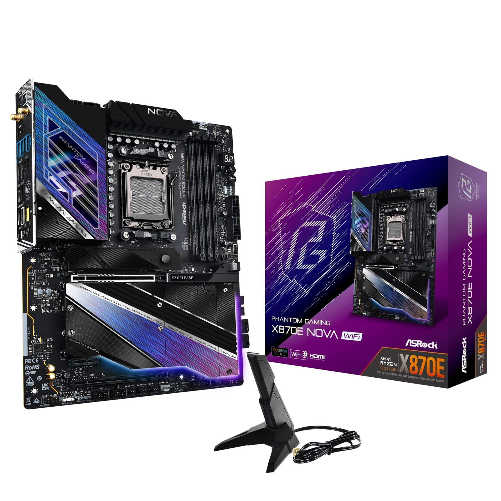 ASRock Phantom Gaming X870E Nova WiFi Socket AM5 AMD Ryzen X870 DDR5 DIMMs 82...