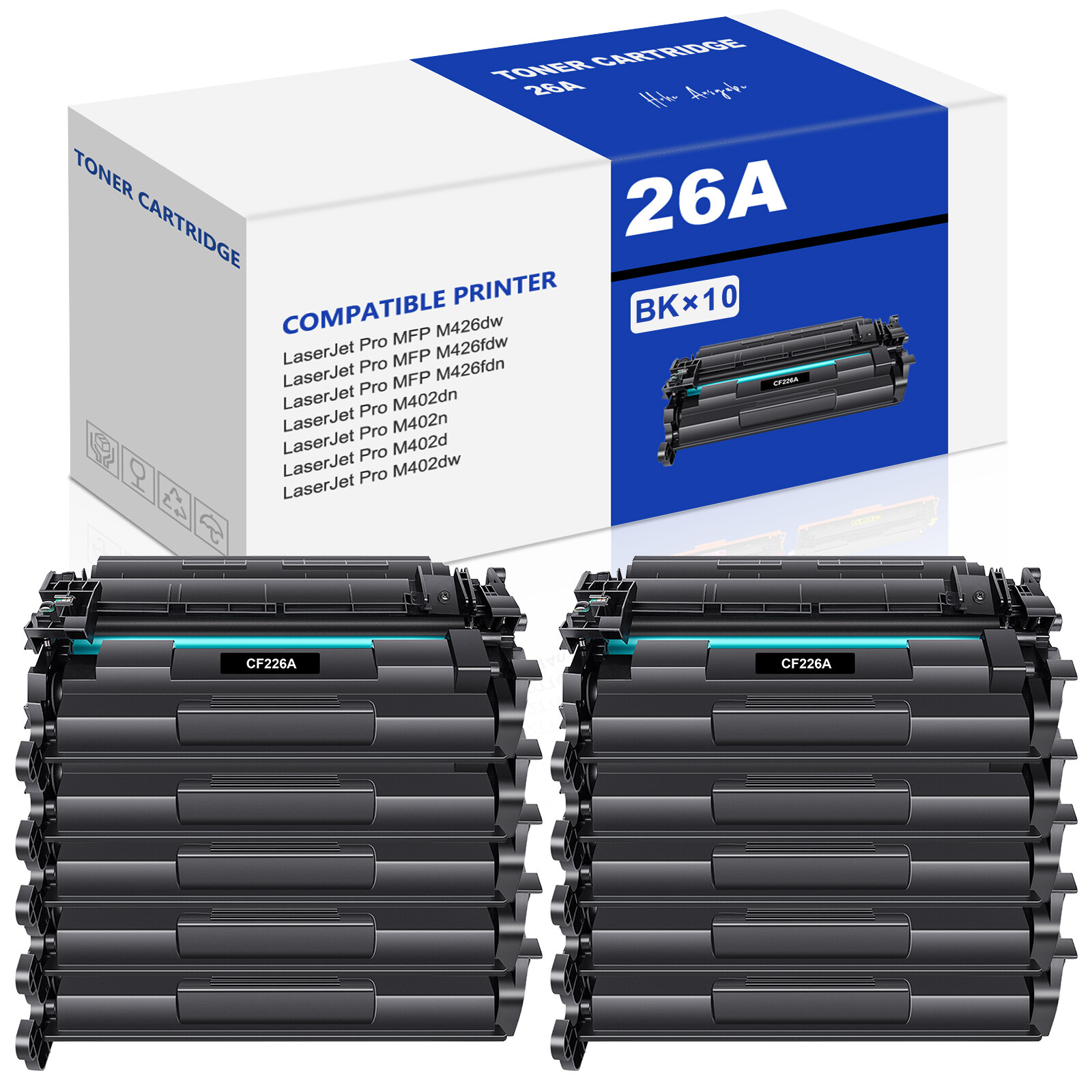 6PK BK CF226A 26A Toner Cartridges Fit for HP Laserjet Pro M402dn M402d Printers