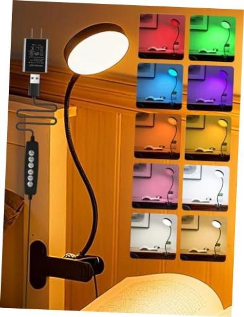 Black Desk Lamp with Clamp Light - 10 RGB Colors + 10 Brightness - Clip on Light