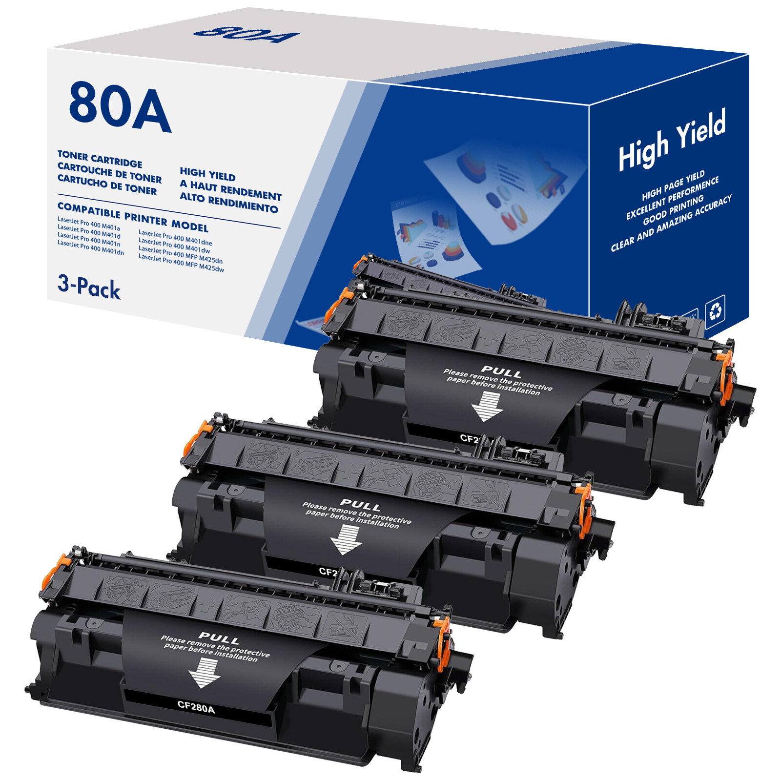 1-5PK CF280A Toner Fits for HP 80A Toner LaserJet Pro 400 M401d M401dw M401dn