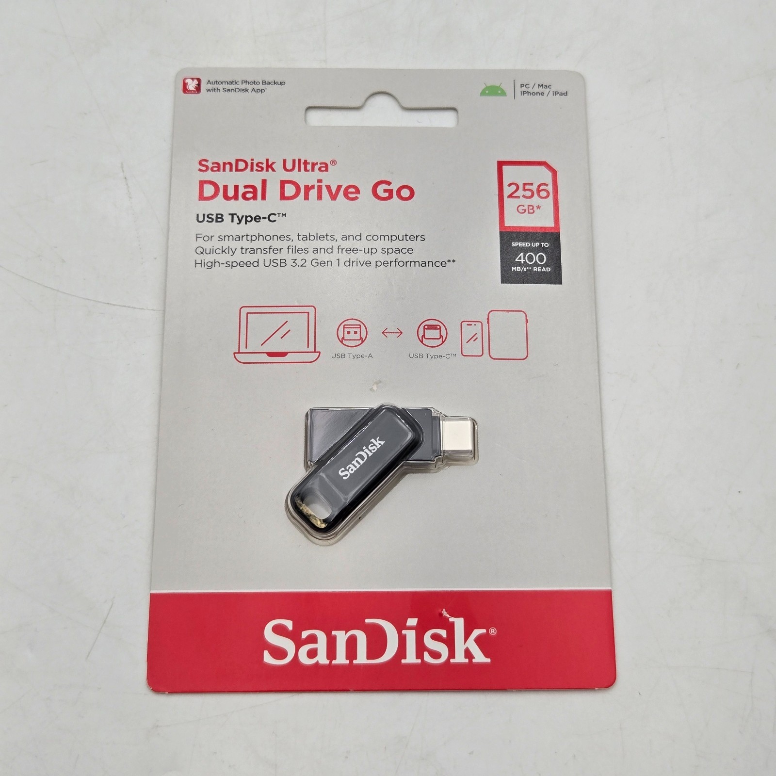 SanDisk Ultra Dual Drive Go USB 3.2 Type-C 256GB 400MB/s Flash Drive - New