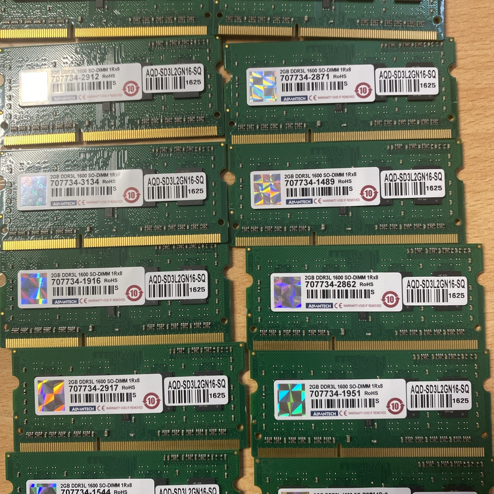 Lot of 12 Advantech 2GB DDR3L 1600MHz Laptop RAM SO-DIMM 24GB Total 1Rx8