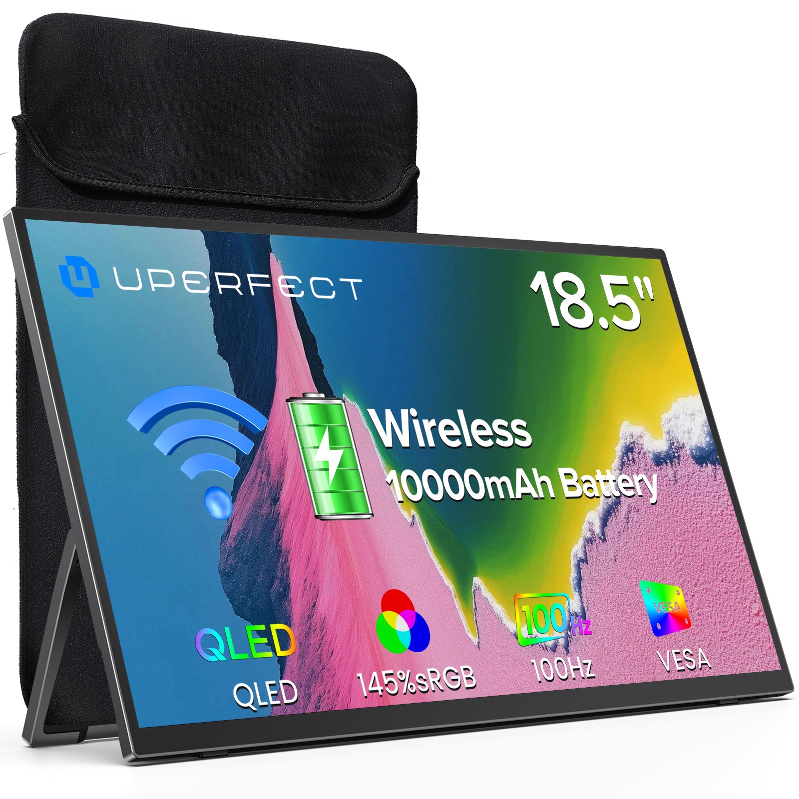 UPERFECT 18.5" Wireless Portable Monitor 1920 * 1080 Large Second Screen QLED