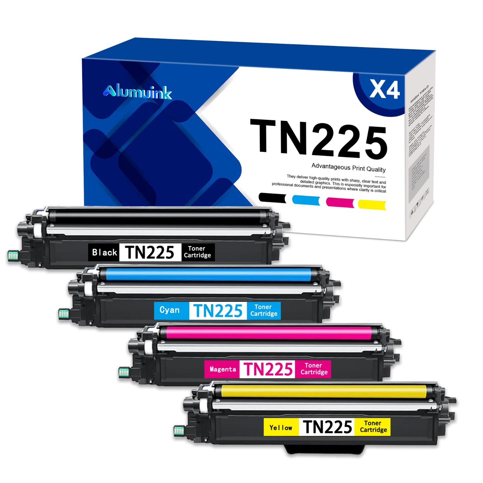 4PK TN225 (BK/C/M/Y) Toner Cartridge TN221 Compatible For Brother DCP-9020CDN