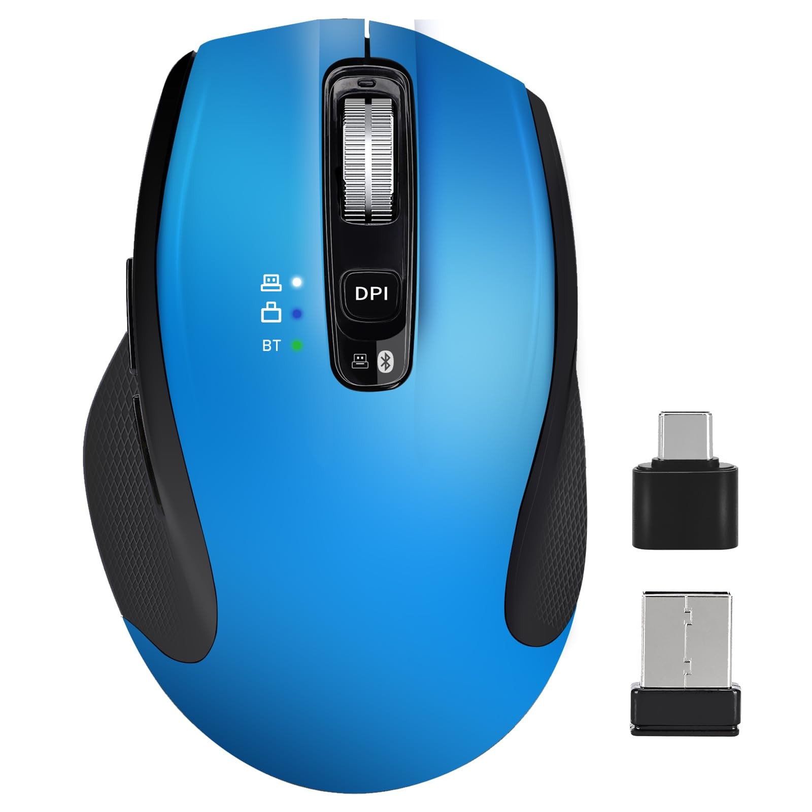 Wireless Bluetooth Mouse with USB-A, USB-C Receiver, Rechargeable, 3-Device, ...