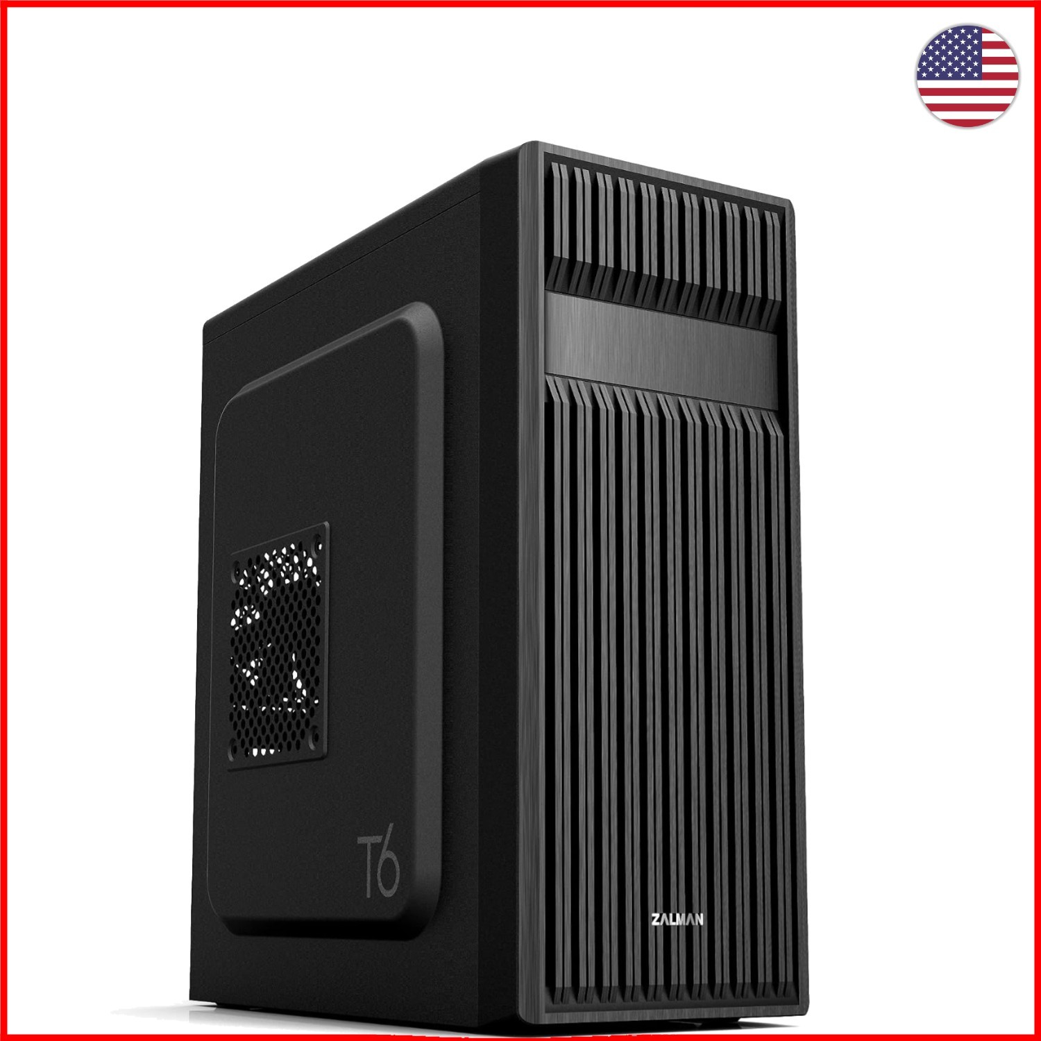 Durable Black Computer Case T6 - Pre-Installed Cooling Fan for Gaming Setup