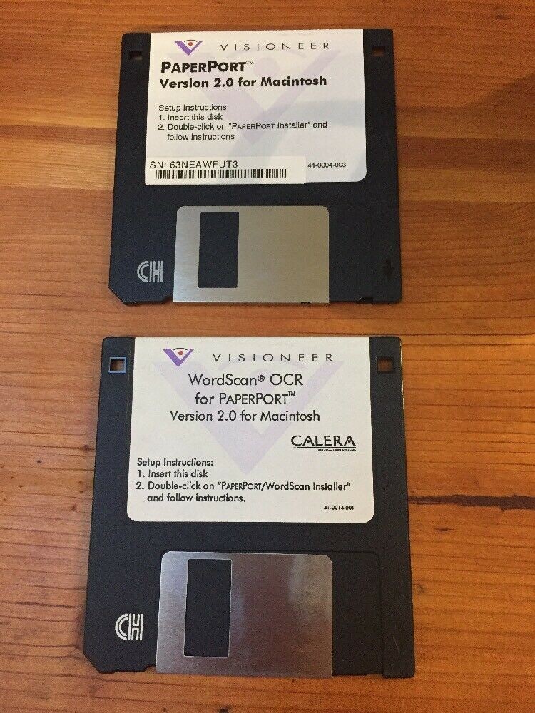 Vintage Macintosh Floppy Disks WordScan OCR PaperPort v2.0 Mac Software 1995