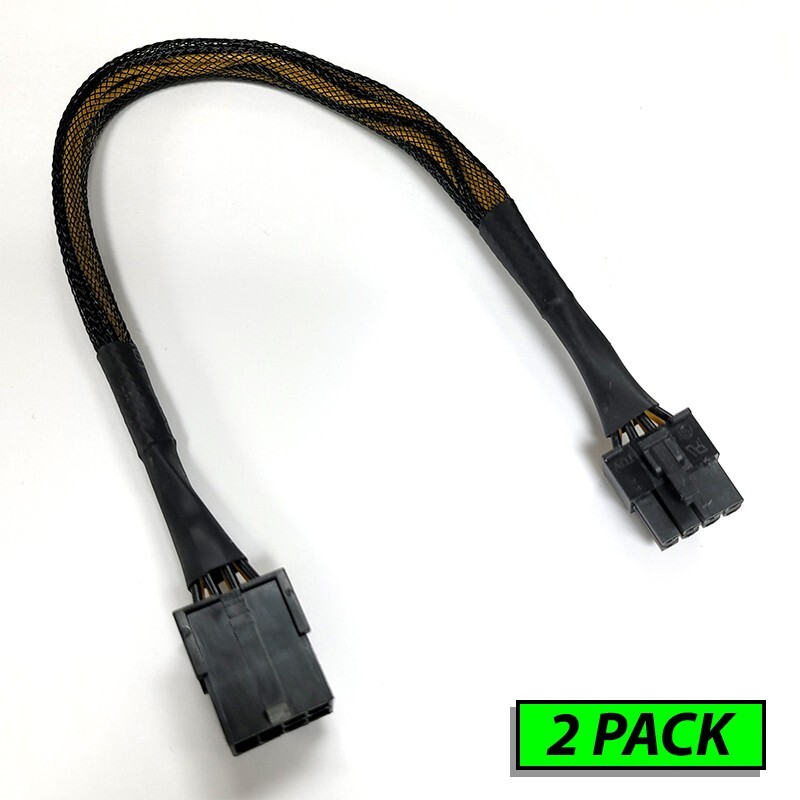 12" PCI-E PCIE 8-PIN Power Supply PSU Extension Cable VGA GPU Black Sleeved 2-PK