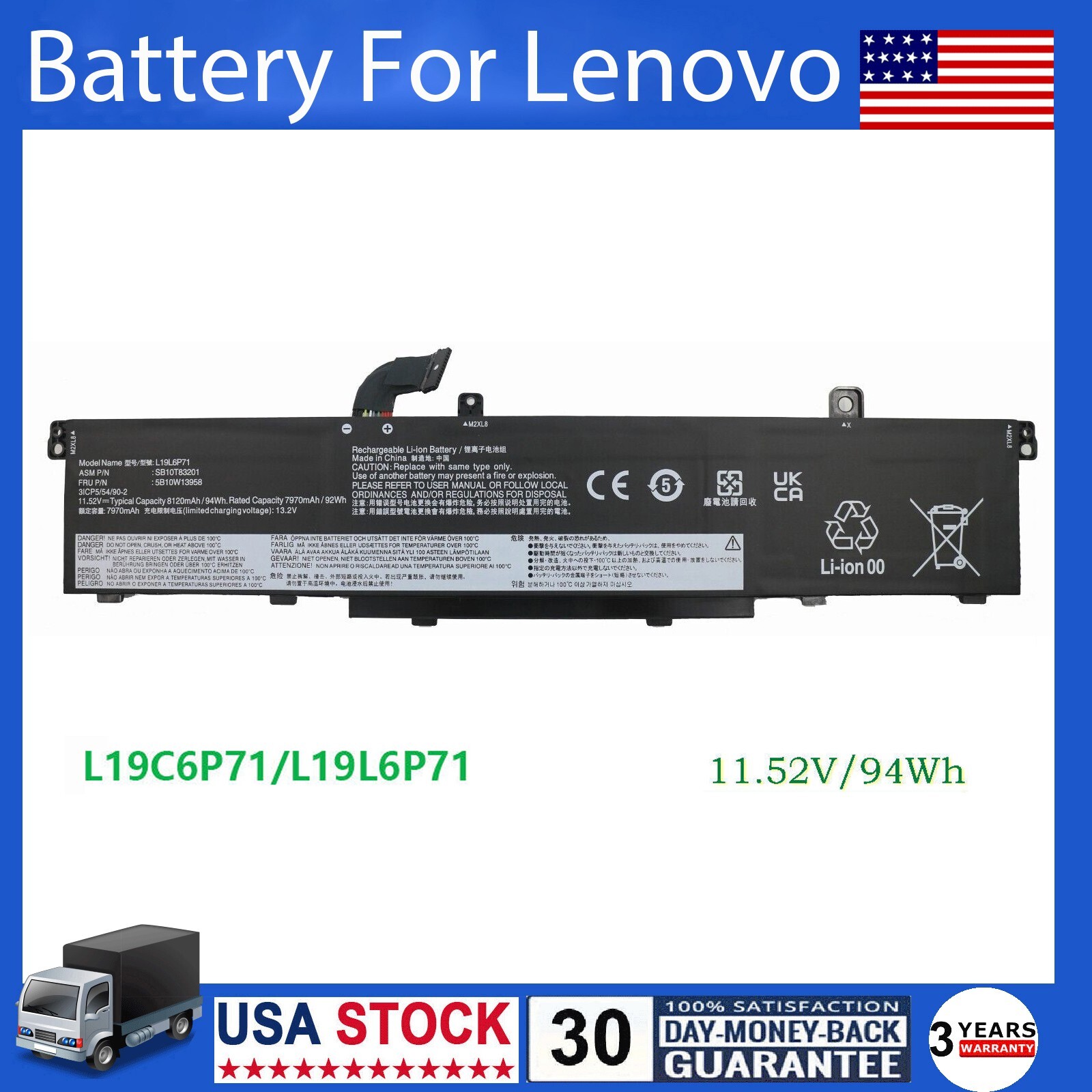 ✅New L19C6P71 battery For Lenovo ThinkPad P15 P17 2nd Gen L19L6P71 5B10W13958