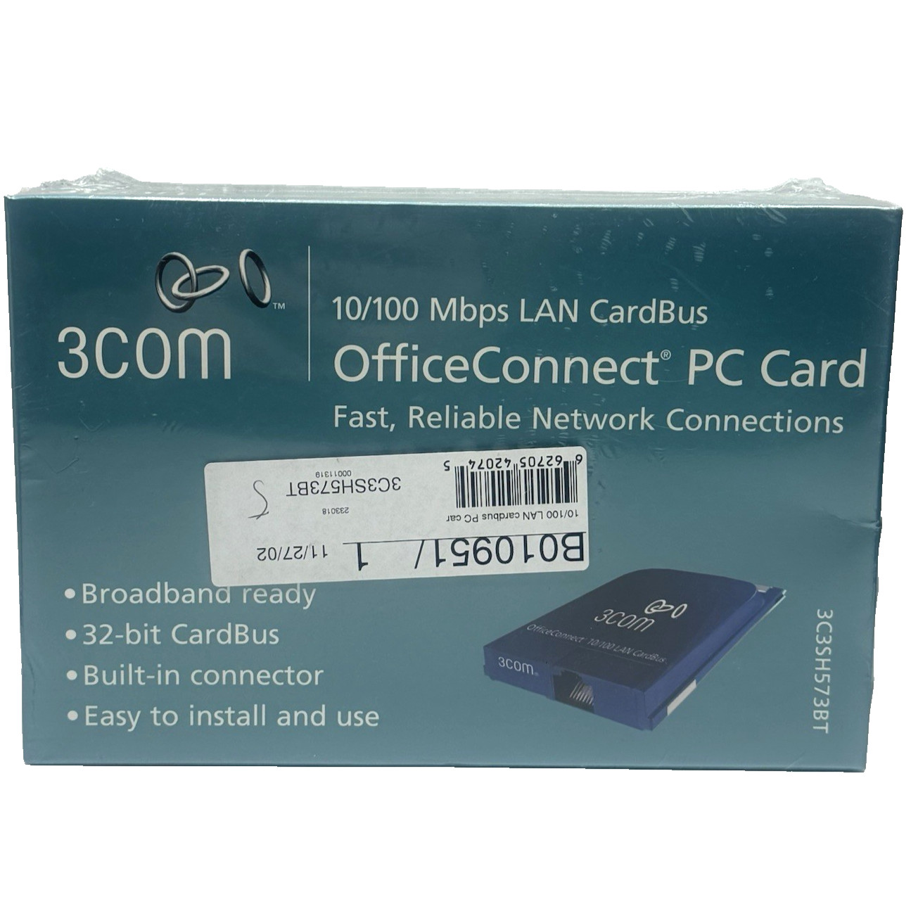 NEW In Box 3Com OfficeConnect PC Card 10/100 Mbps LAN Cardbus 3C3SH573BT
