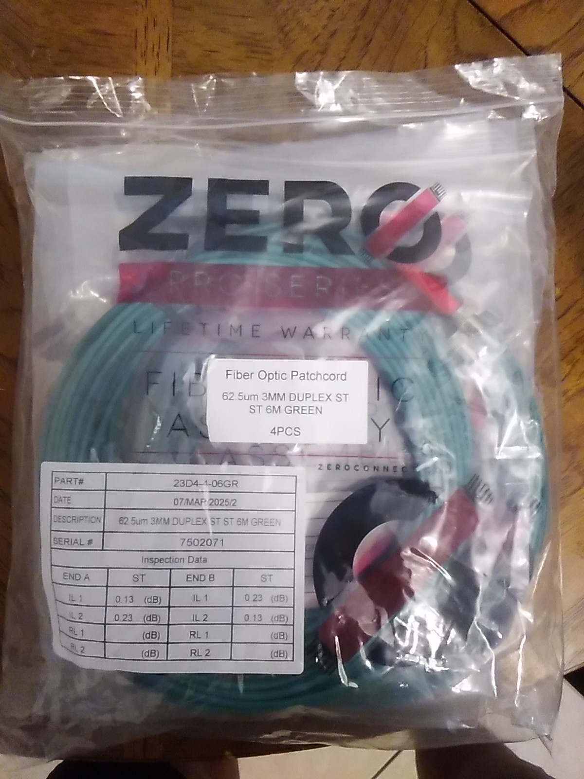 Zero Fiber Optic Patch Cord 62.5 Um 3 Mm Four Pieces