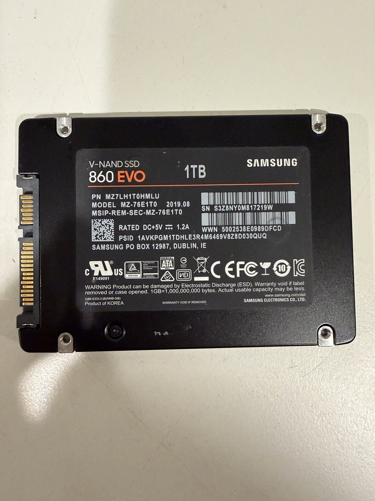 Samsung 860 EVO 1TB MZ-76E1T0 SSD 2.5” SATA-3 6.0 Gbps 95-100% Health