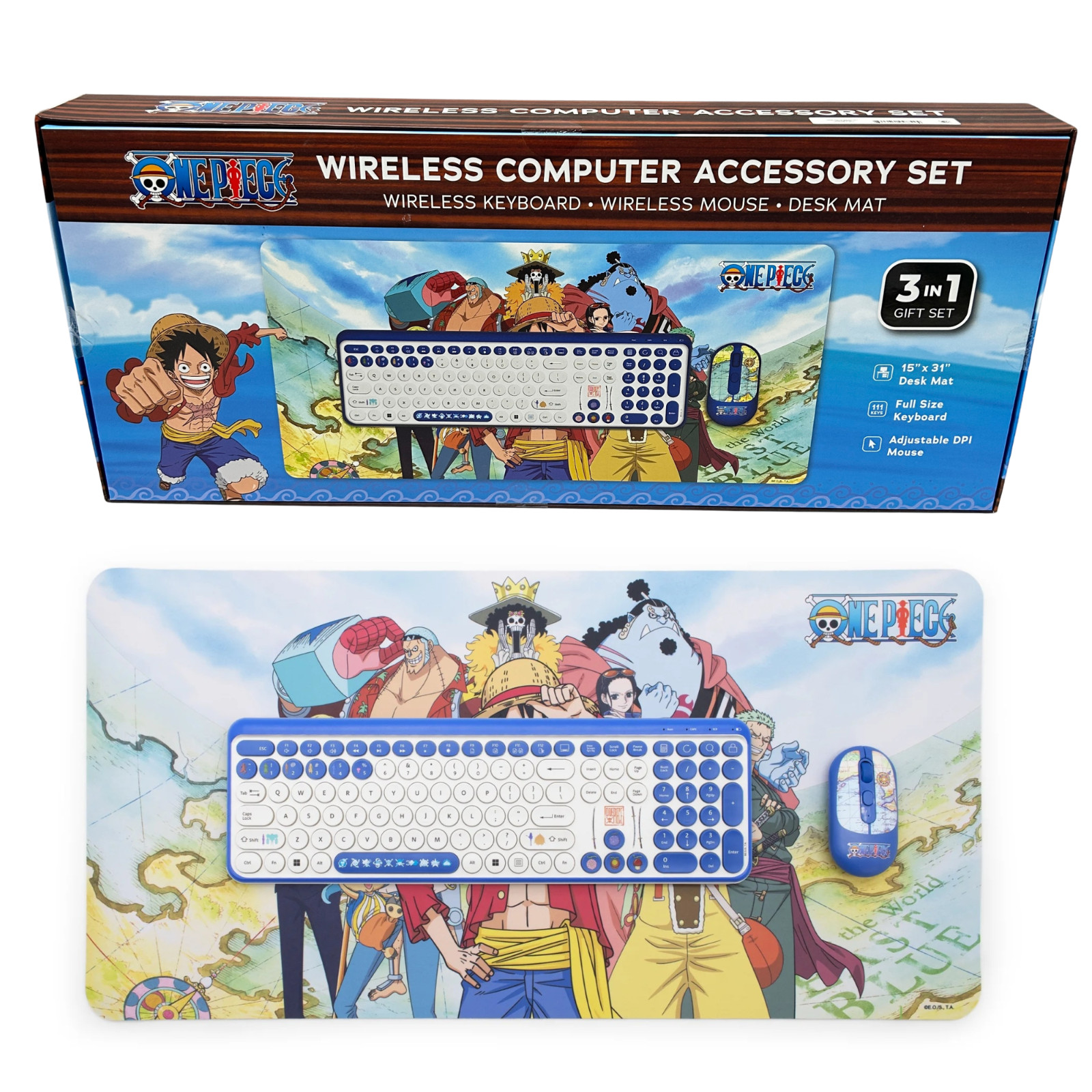 One Piece  Wireless Computer Accessory Set, Keyboard, Mouse, Desk Mat NIB