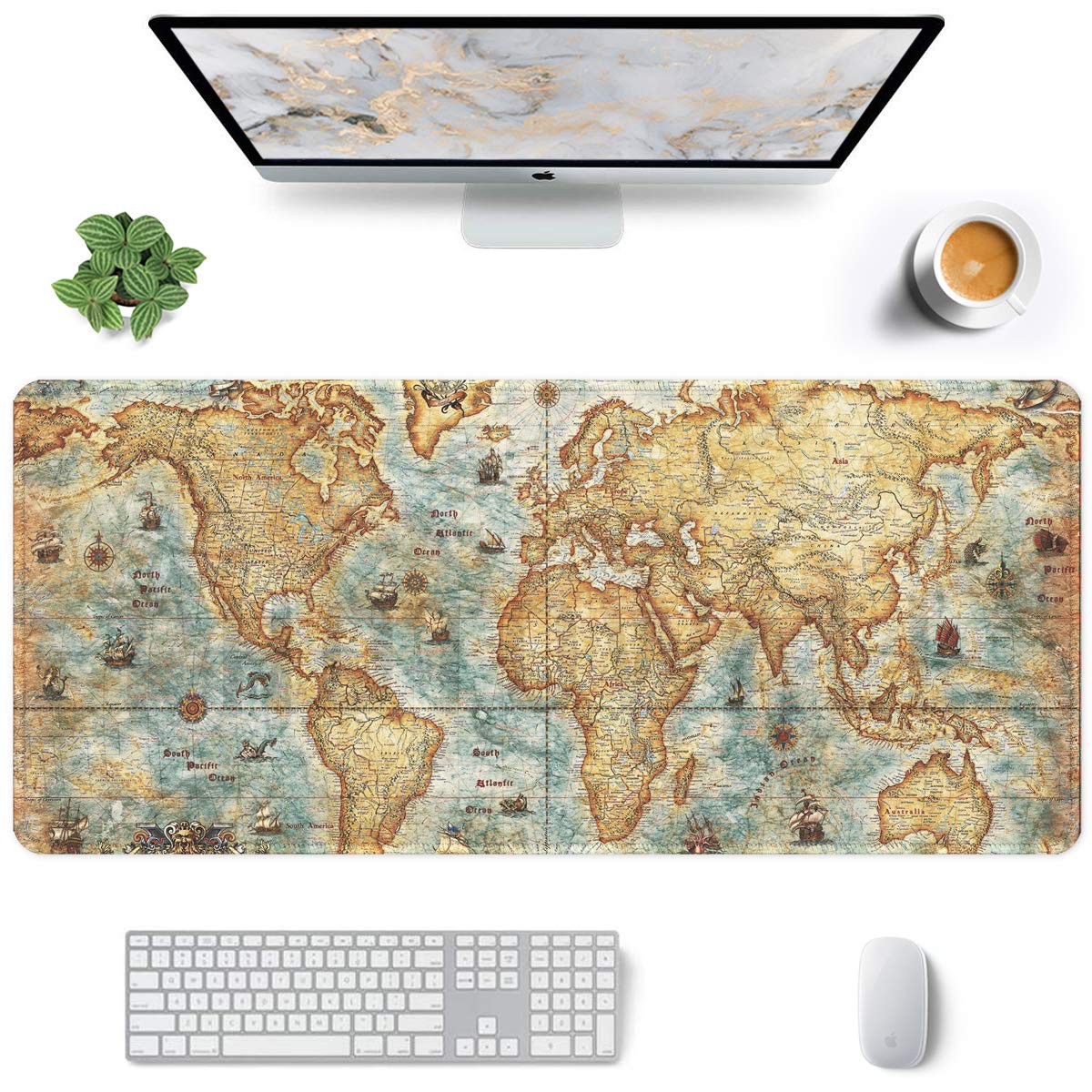 Large Gaming Mouse Pad, XXL 35.4 x 15.7 in Desk Mat, World Map