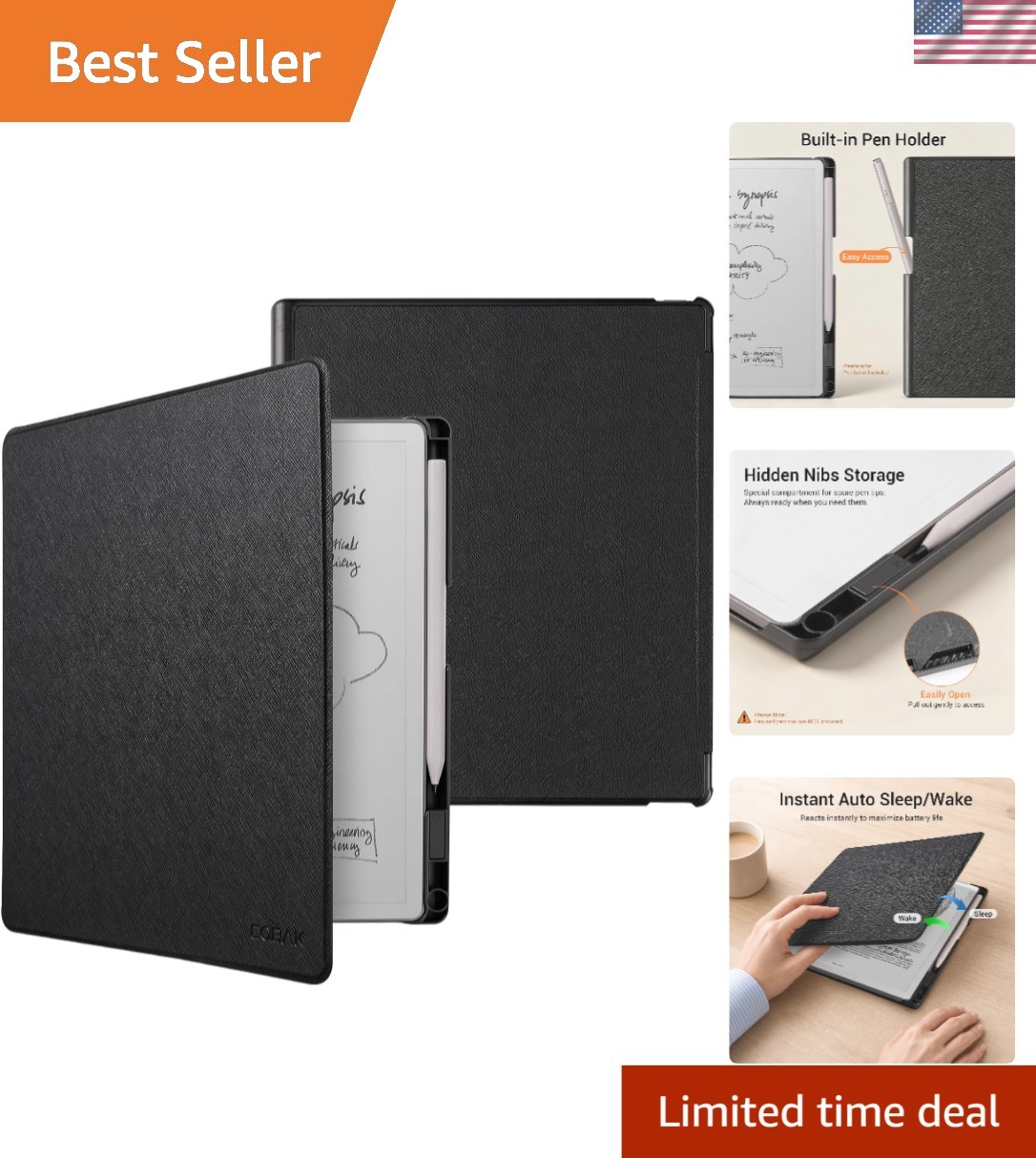 Elegant Protective Case for Remarkable Paper Pure 2026 - Auto Sleep/Wake, Black