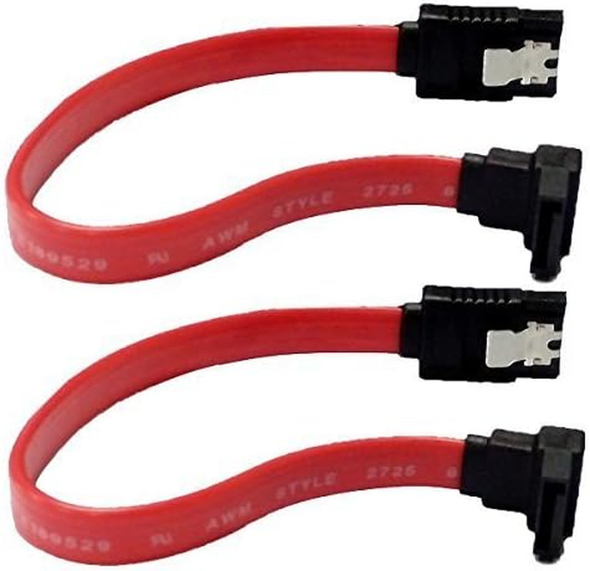 2-Pack Red 90 Degree Right-Angle 6.0 Gbps SATA III Data Cable with Locking Latch