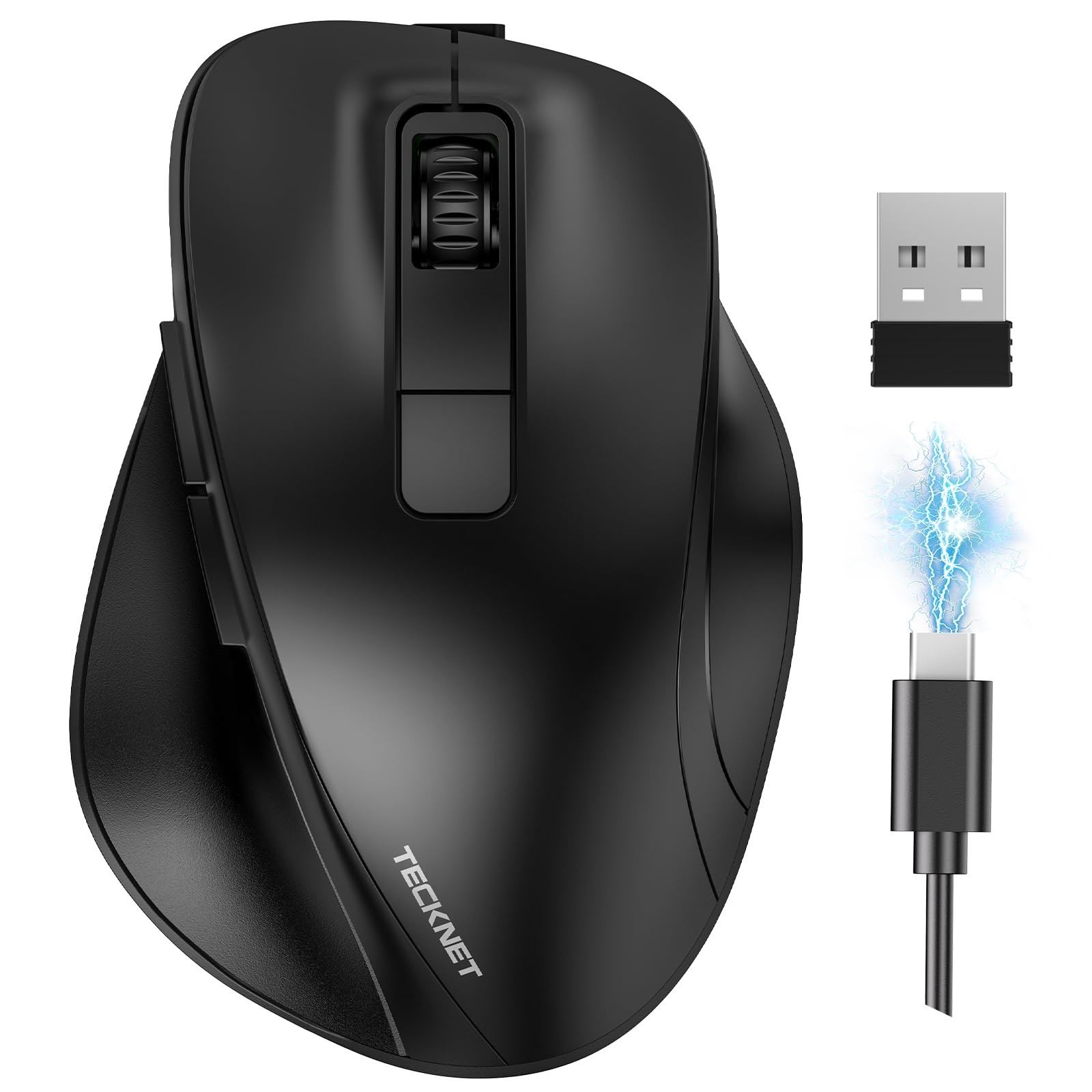 TECKNET Wireless Mouse, Bluetooth Mouse (BT5.0/3.0 & 2.4G) Rechargeable Black