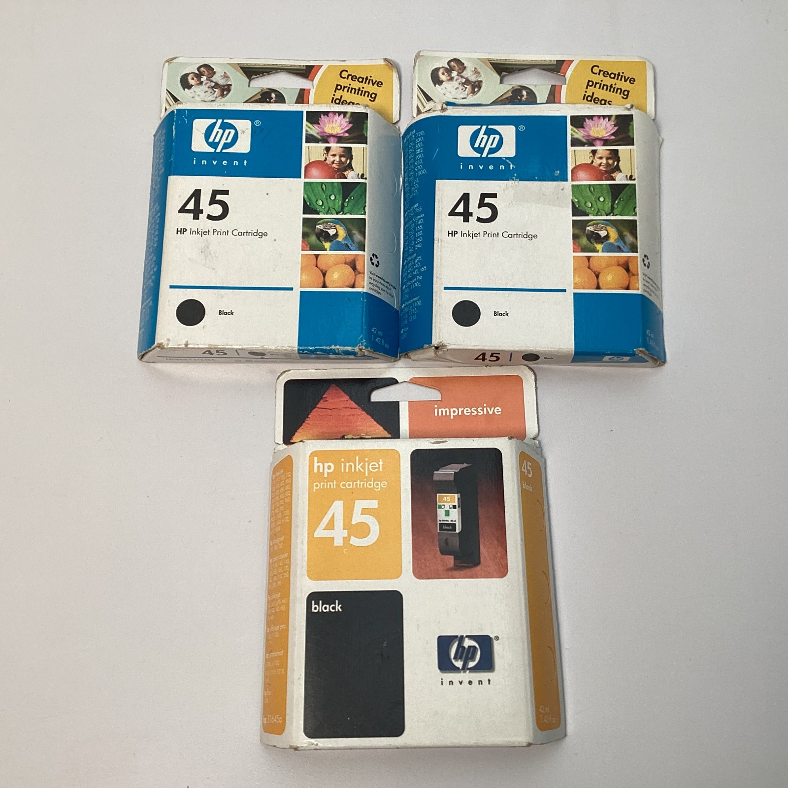 Lot of 3 HP 45 Black Inkjet Print Cartridges 51645A Expired 04/2005 - 04/2006