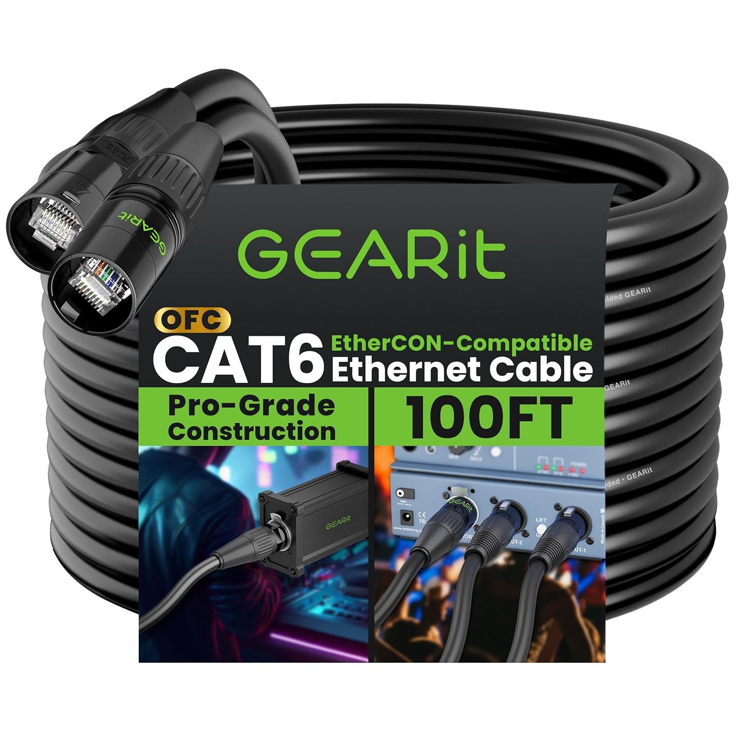 Cable Ethercon CAT6 blindado (100 pies) Audio profesional