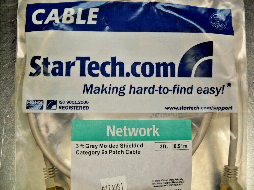 C6ASPAT3GR  StarTech.com 3ft. Ca6a Patch Cable Gray Sealed Sealed Factory Bag