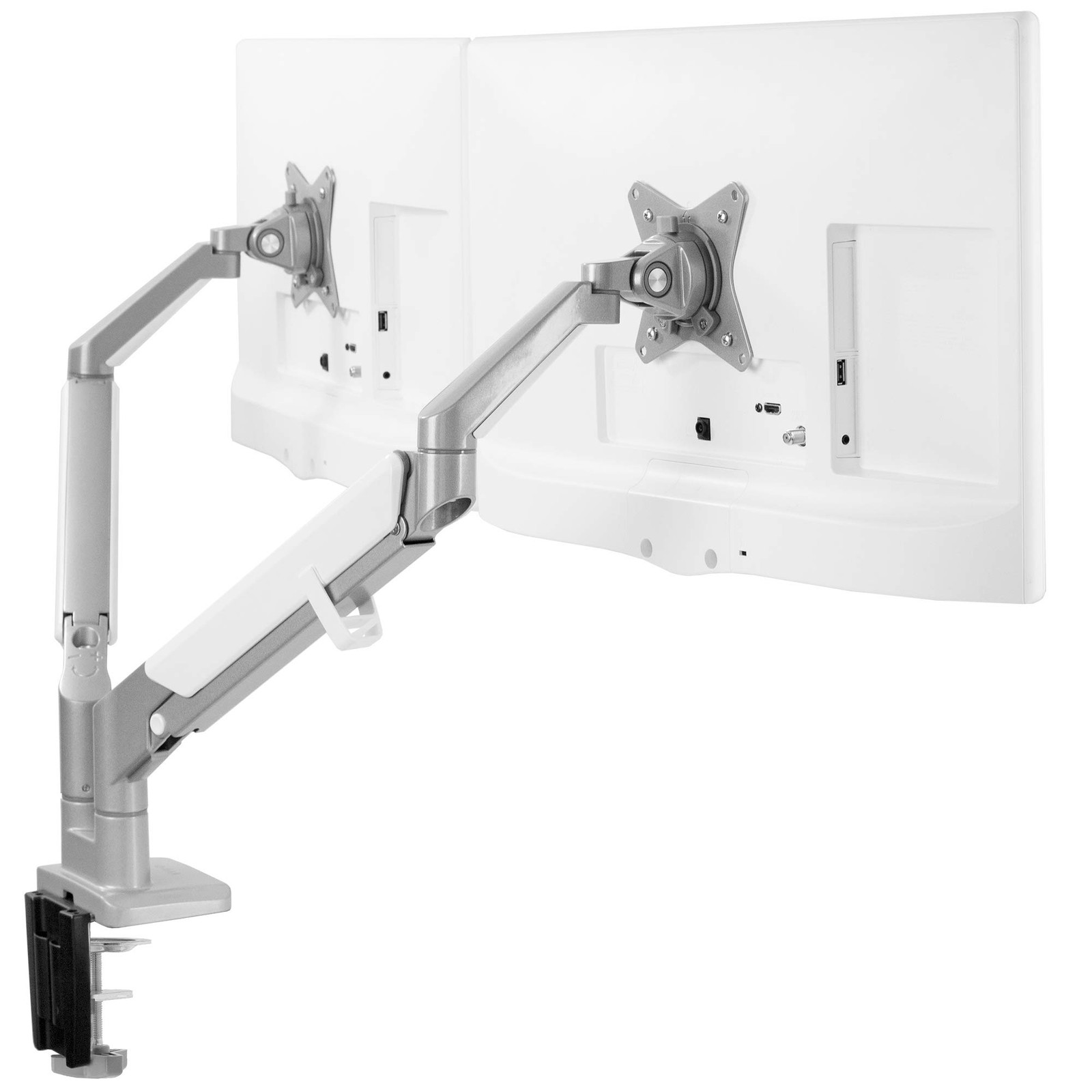 VIVO Space Saving Dual 17 to 32 inch Pneumatic Spring Arms, Aluminum Clamp-on...