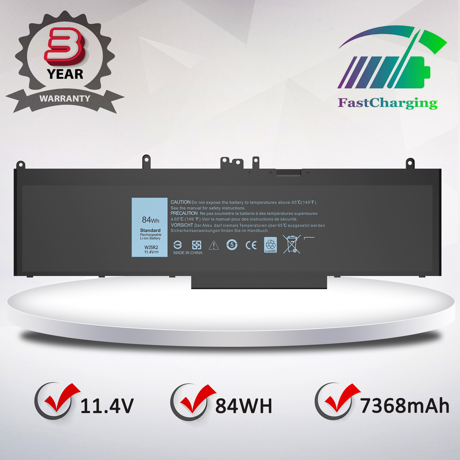 WJ5R2 Battery Replacement for Dell Precision 3510 M3510 Series 4F5YV G9G1H K1G3K