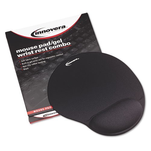 Innovera Fabric Covered Gel Mouse Pad Ergonomic Wrist Rest Black 10.37x8.87