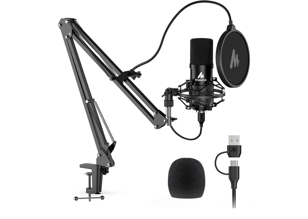 USB Microphone, MAONO 192KHZ/24Bit Plug & Play PC Computer Podcast A04, Black