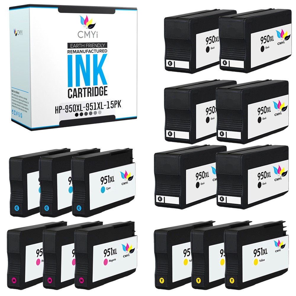 15 PK Replacement HP 950XL 951XL Ink Cartridges 6 Black + 3 CMY Cartridge Combo