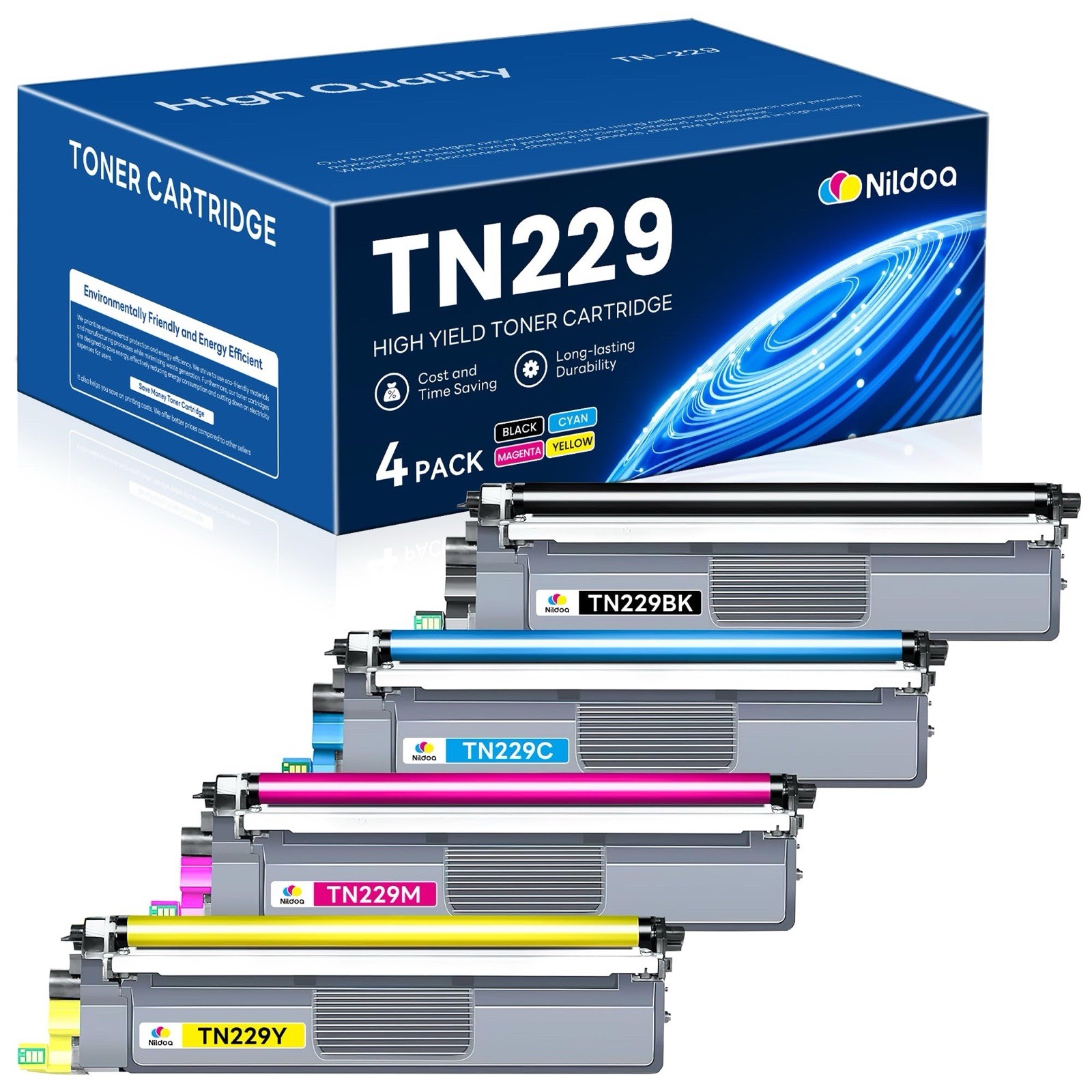 Nildoa TN229 High Yield Toner Cartridge 4-Pack for Brother 950DW BK/C/M/Y
