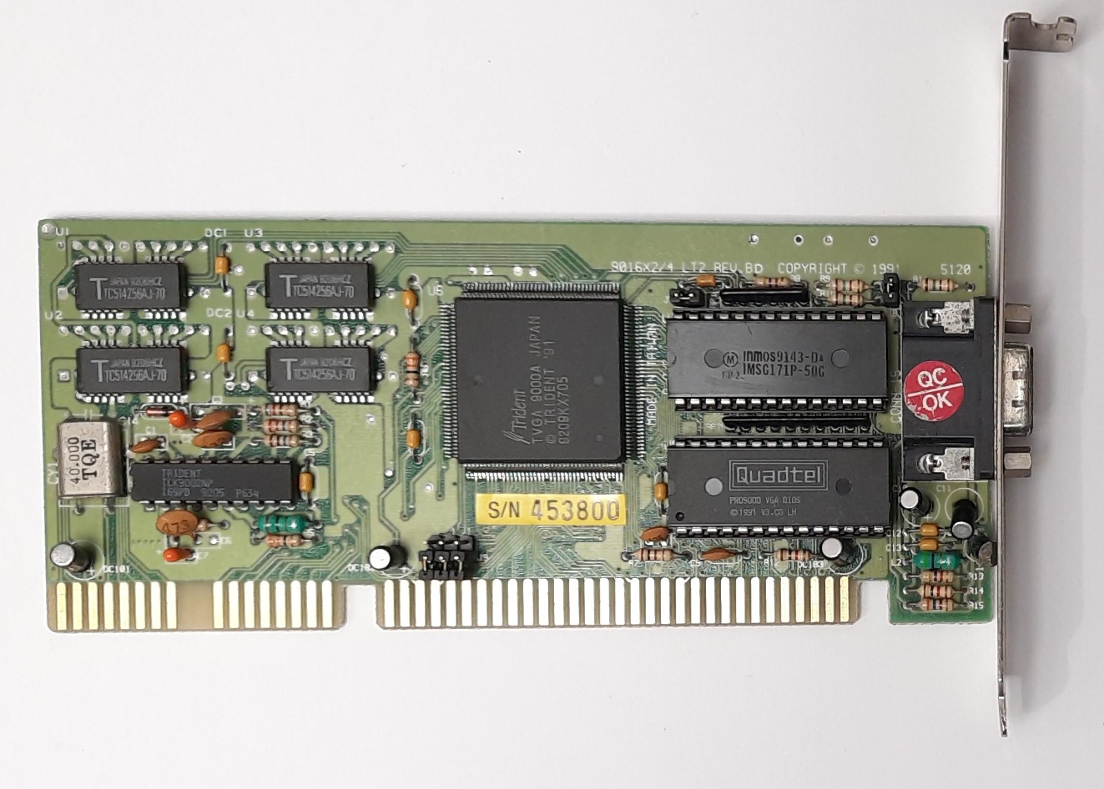 Trident 9016X2/4 LT2 REV. B ISA Graphics Card (TVGA9000A, 512KB, Retro, 1992)