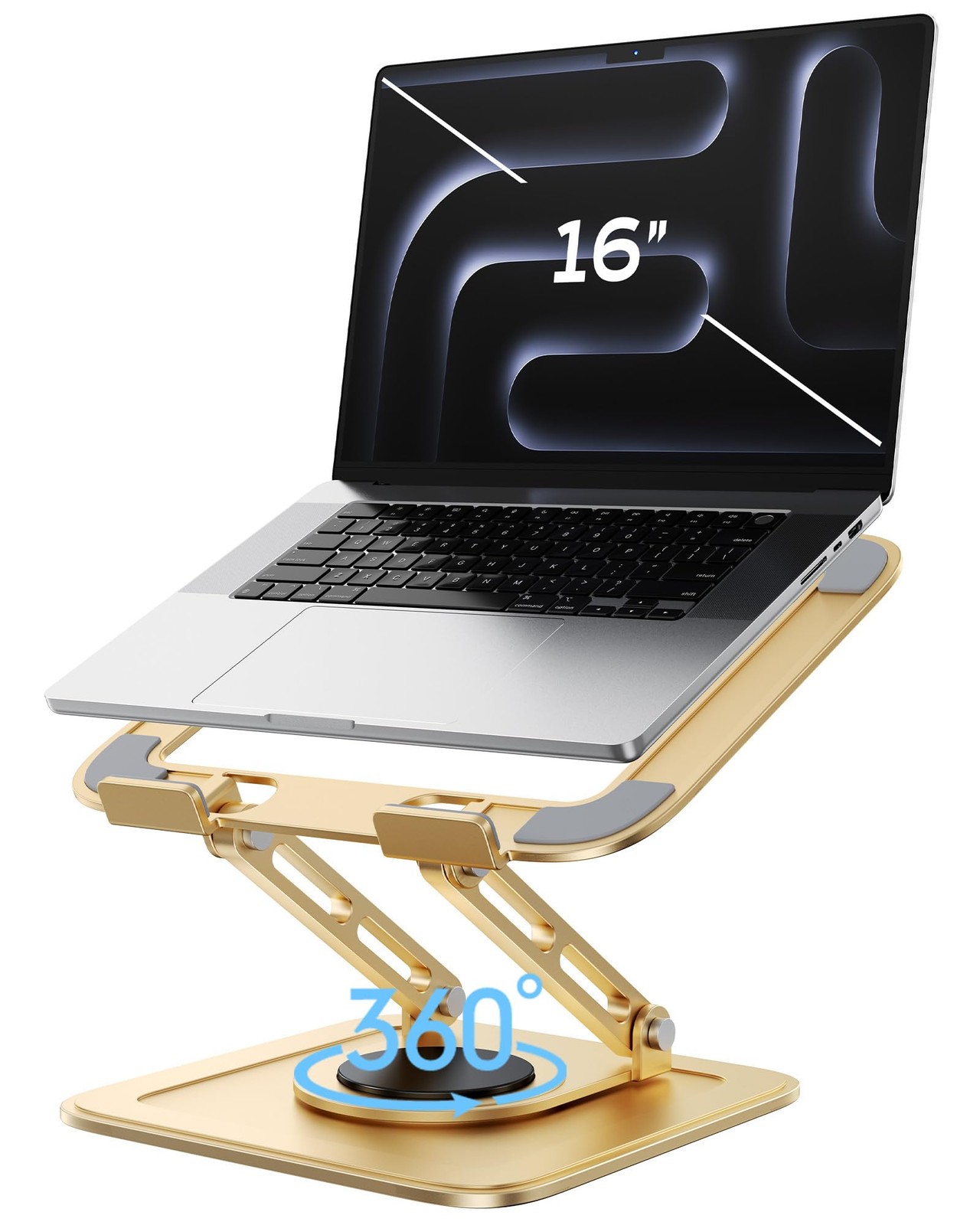 Gold Adjustable Laptop Stand 360 Rotating Base Foldable Fits 1016"