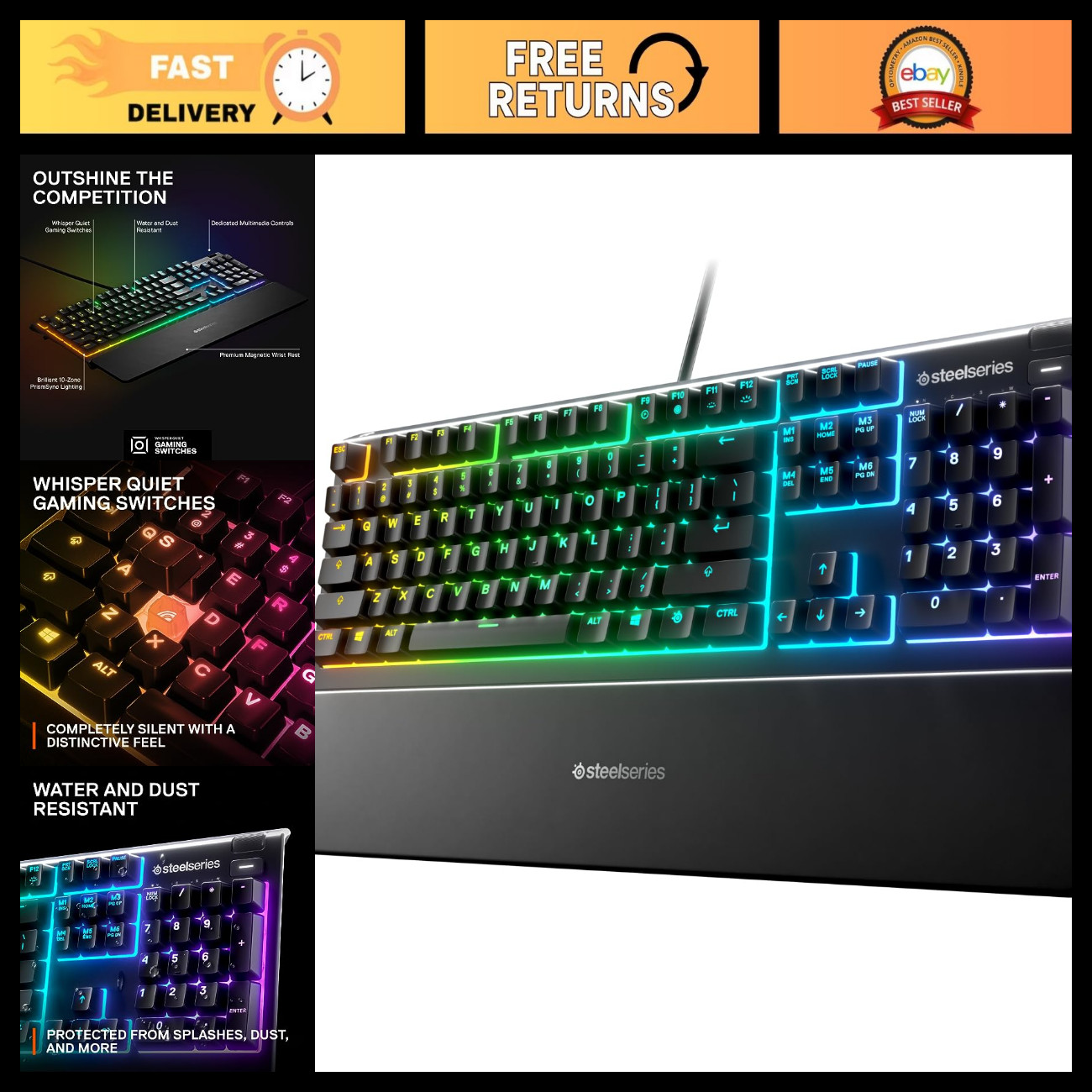 RGB Backlit Gaming Keyboard - Mechanical Feel, Durable, Quiet Keys, USB Wired