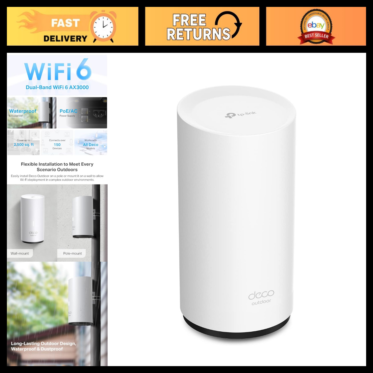 WiFi 6 Mesh Extender AX3000 Dual Band Outdoor Network Booster, Deco X50 Add-On
